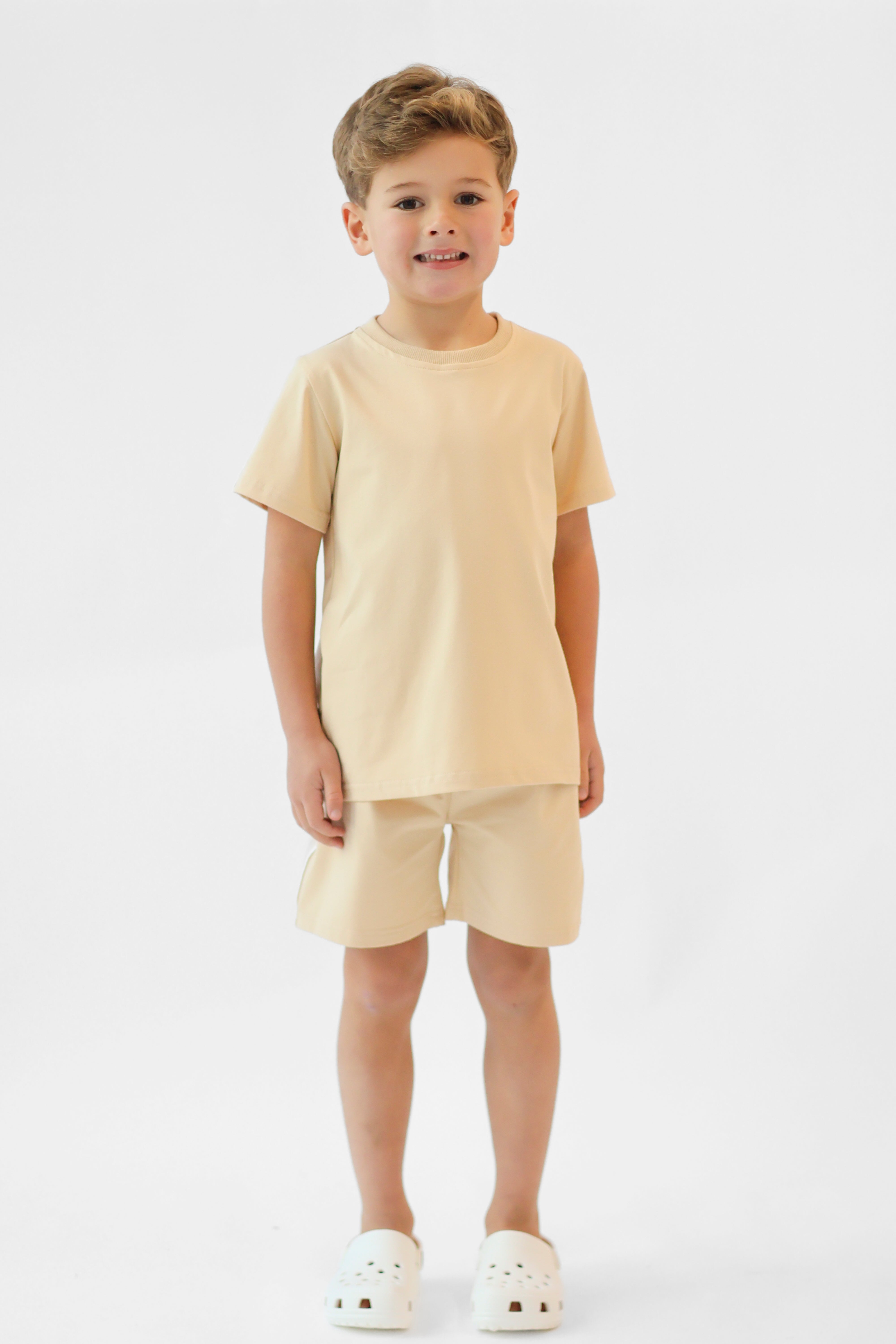 Eddie Boys Plain T-Shirt & Shorts Set Beige