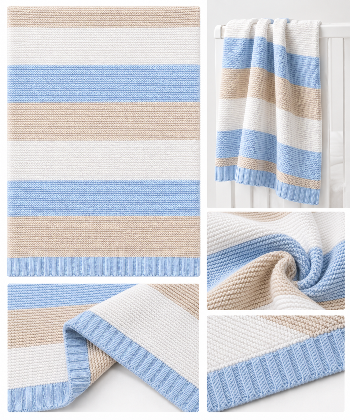 A3893 Knitted Shawl Blanket Blue/Camel
