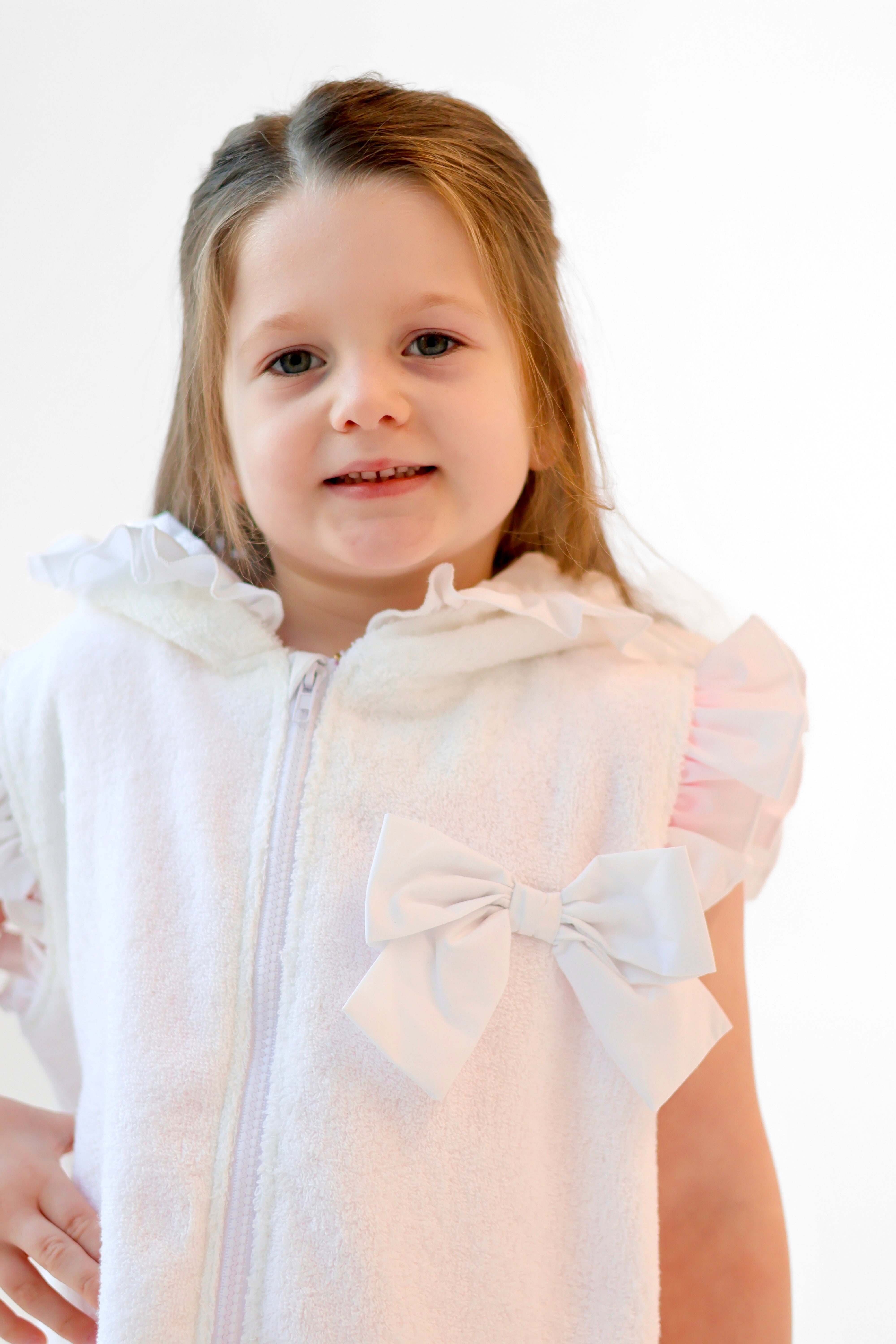 Girls Bow Towel Zip Up Poncho