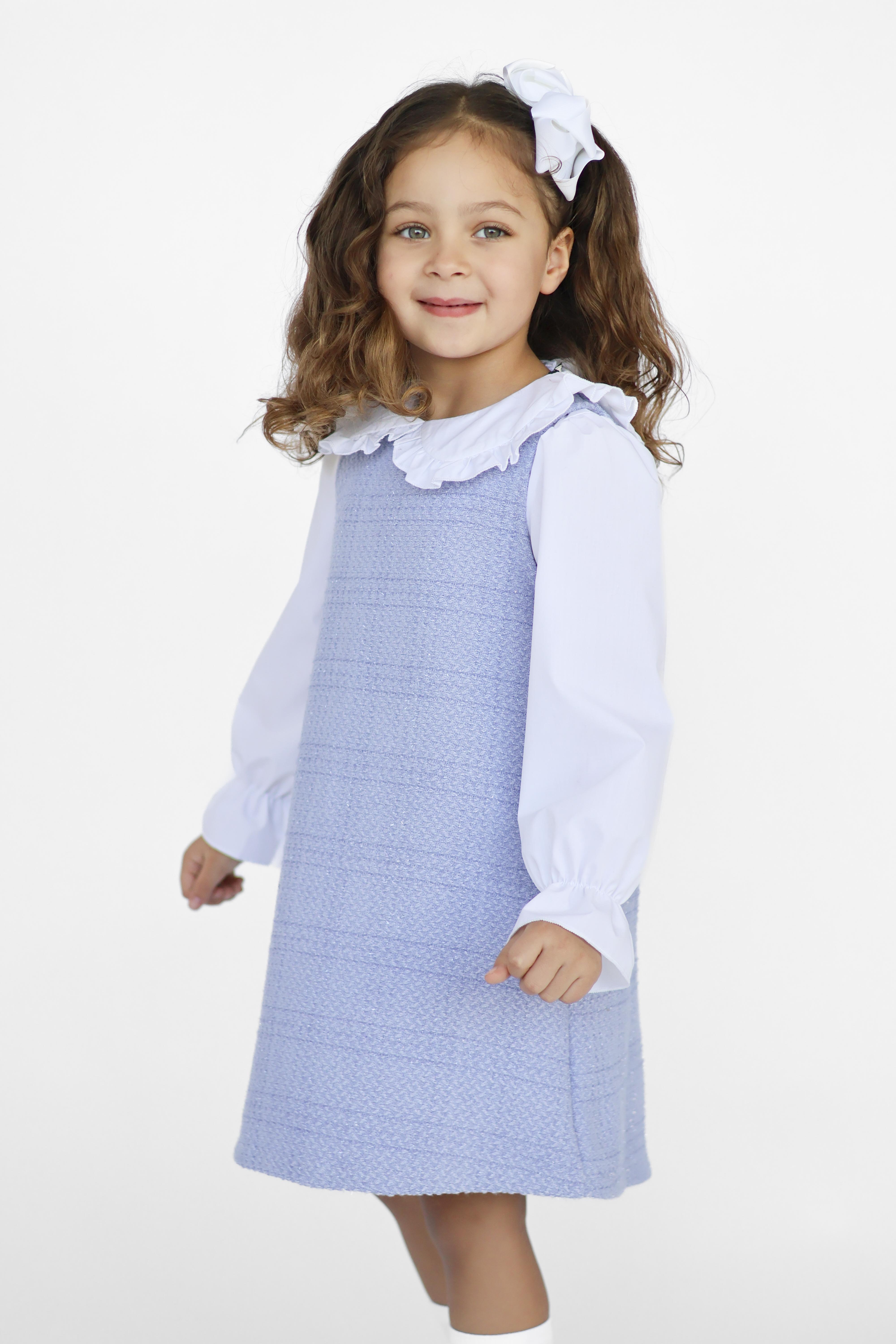 Roma Girls Tweed look Shimmer Shirt Dress Blue