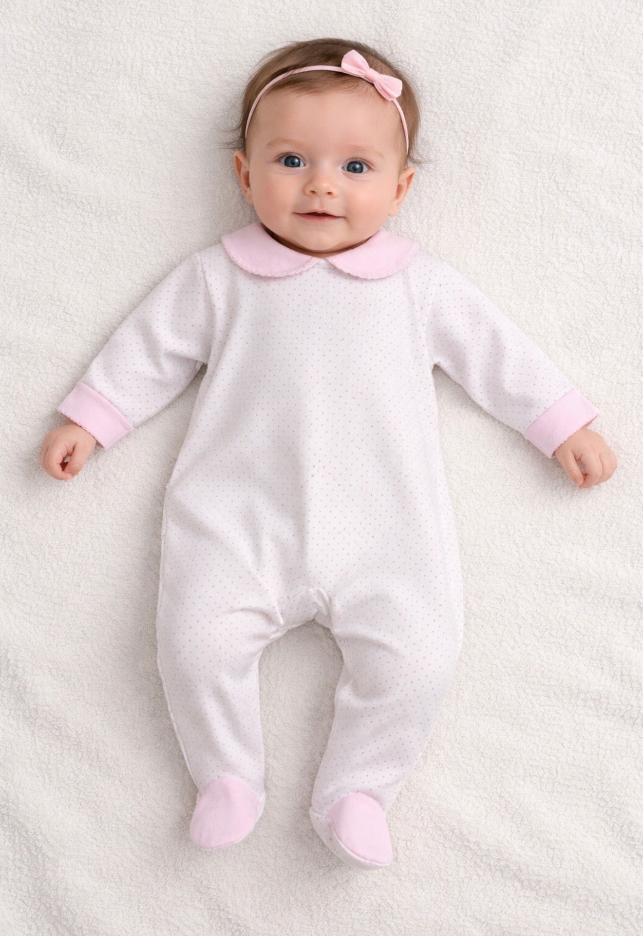 23HA-307 Baby Girls Pink Cotton Polka Dot Babygrow