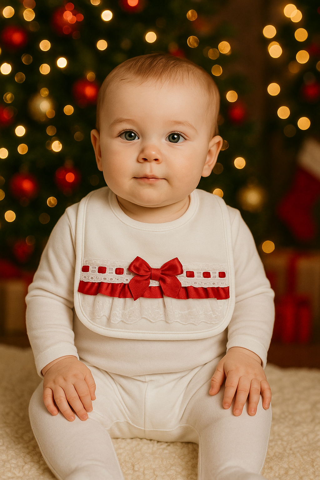 Baby Girls Frilly Lace Red Bow Bib