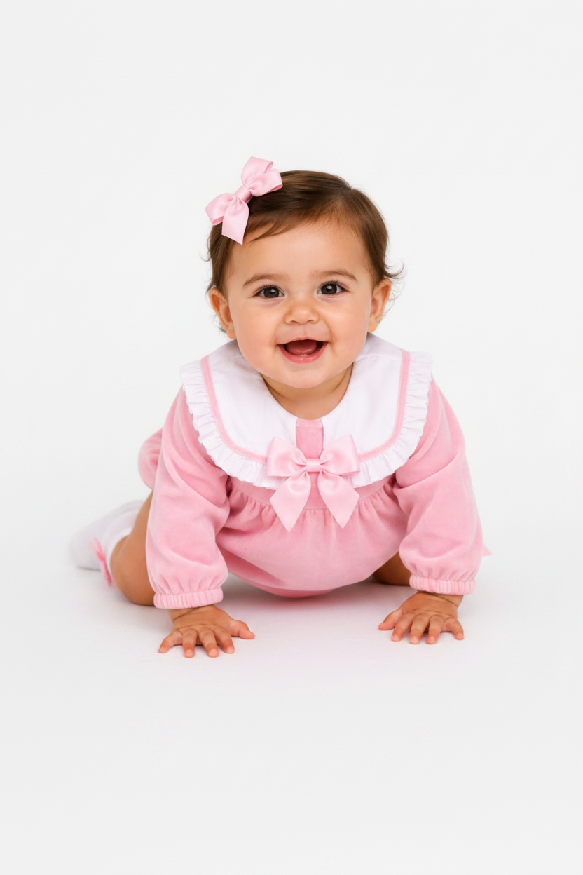 Gabby Girls Velvet Romper Socks & Hair Bow Pink