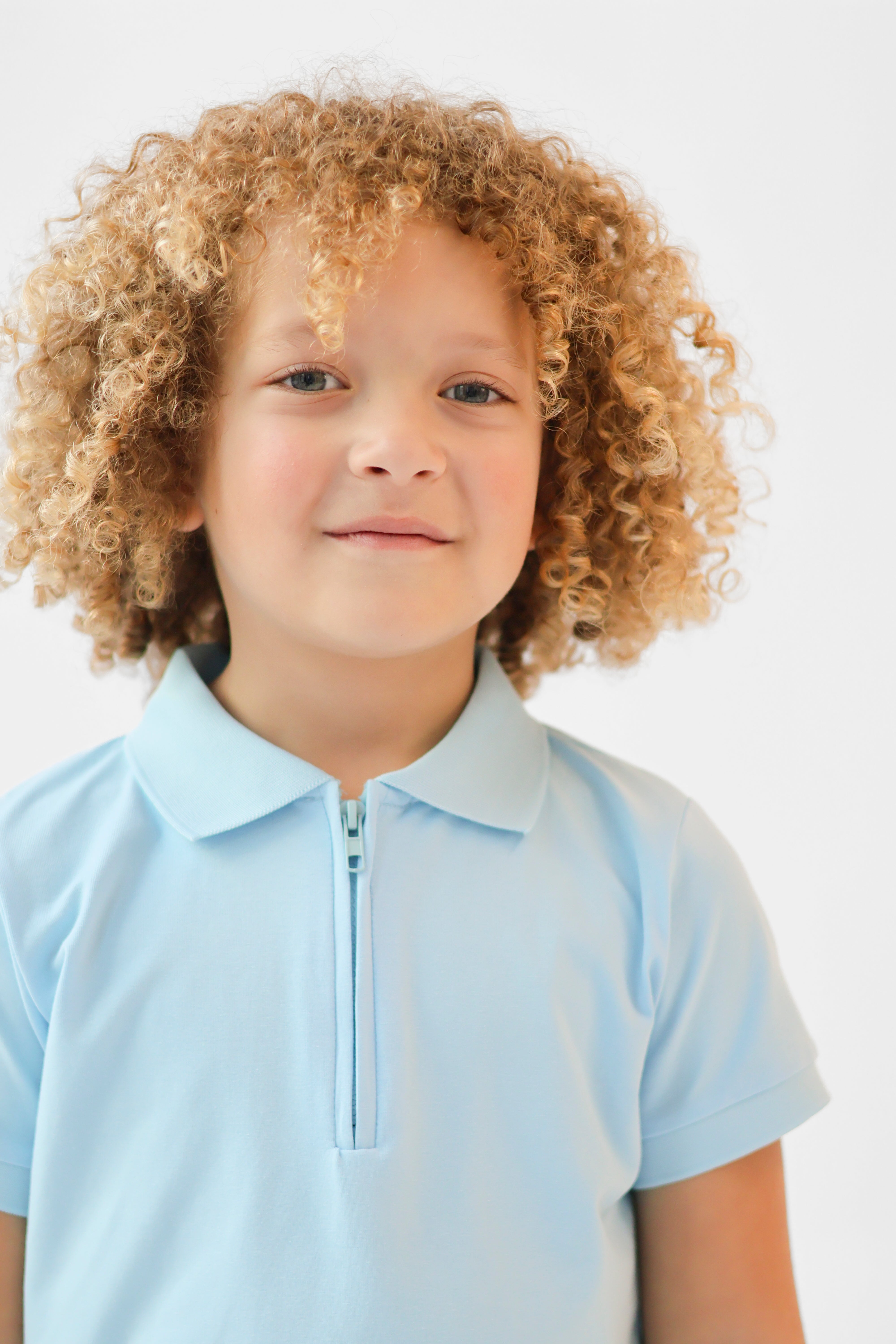 Jay Boys Plain Zip Up Polo Short Set Blue