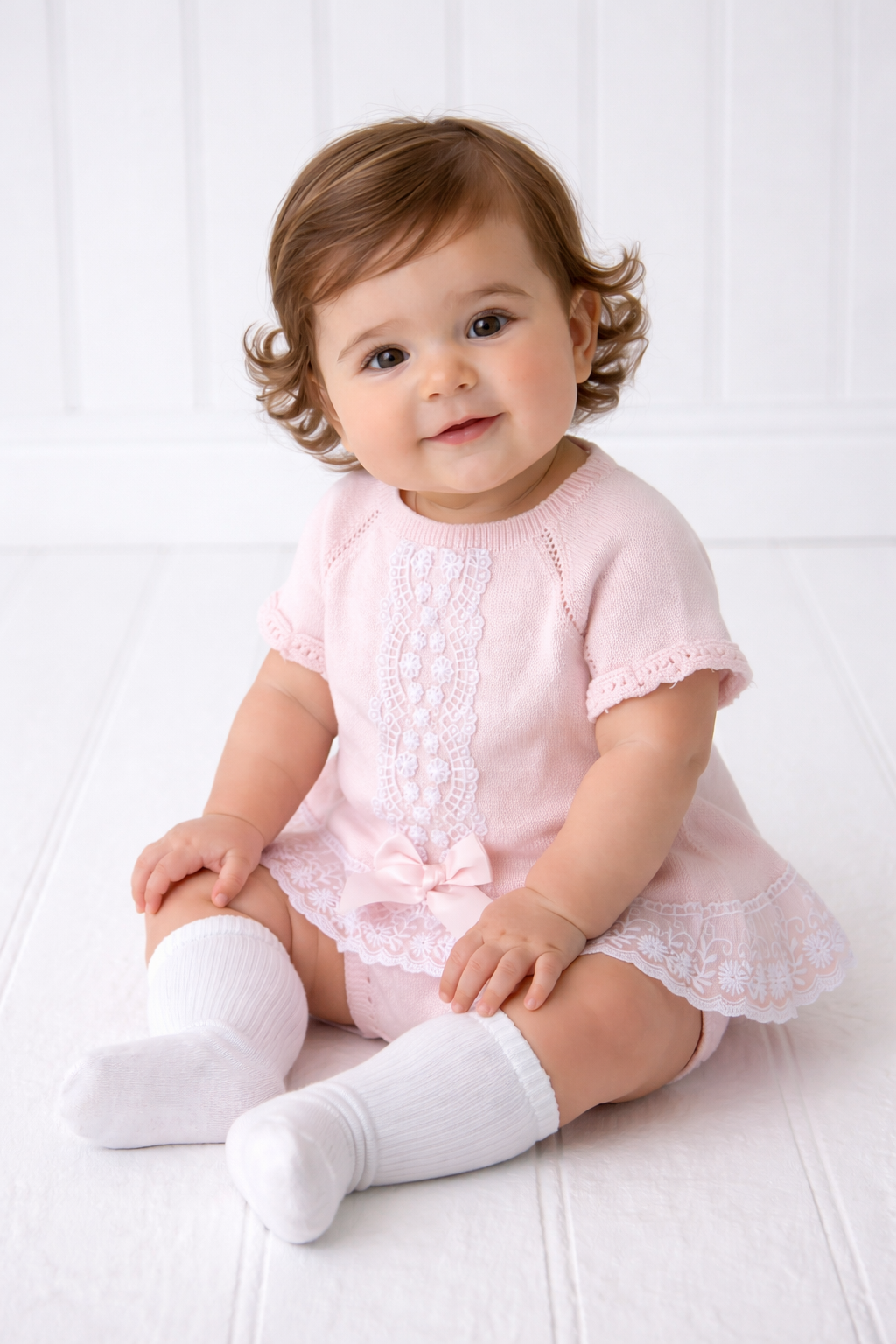 Lara Baby Girls Pink Spanish Laced Bloomer Set