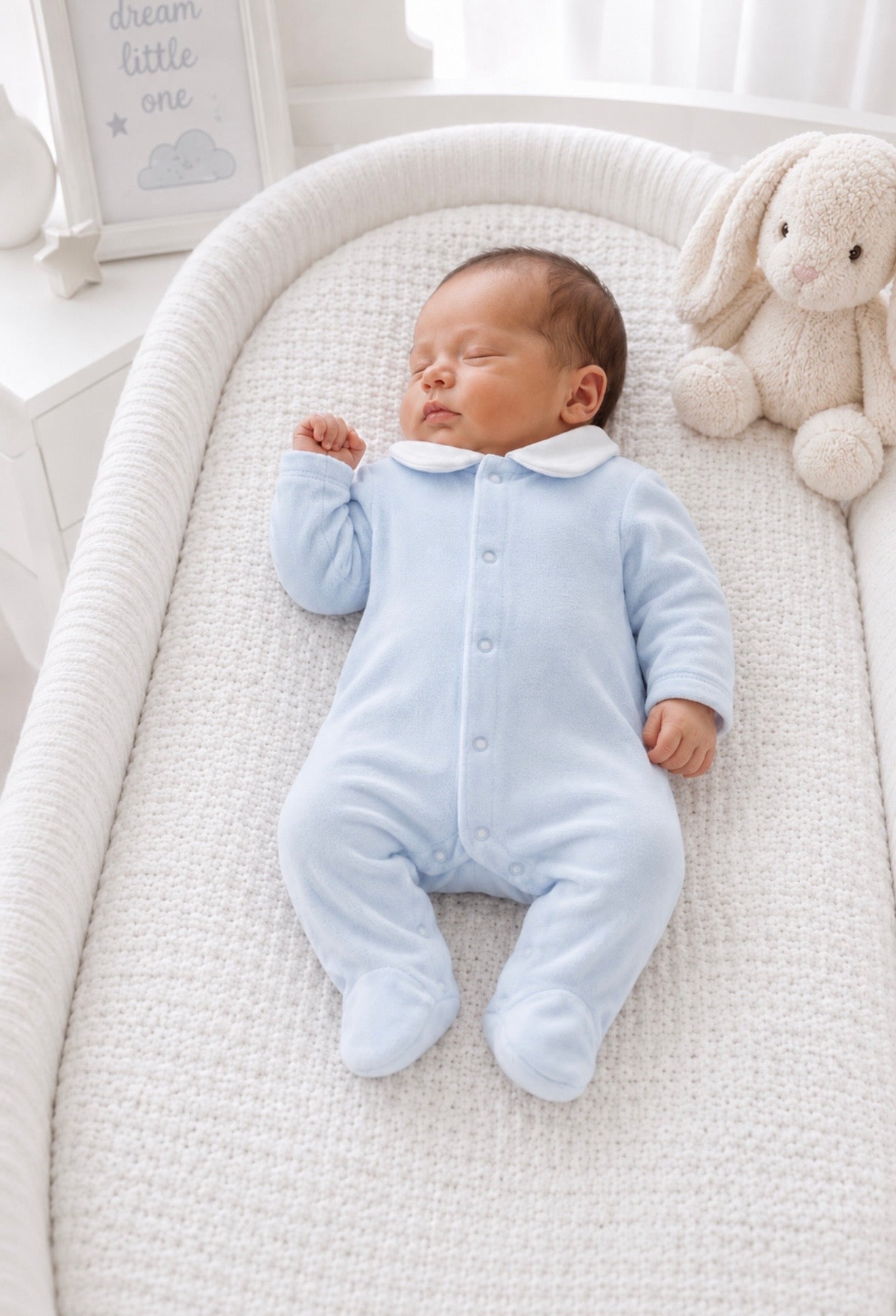 Angel Wings Baby Boys Blue Velour Babygrow