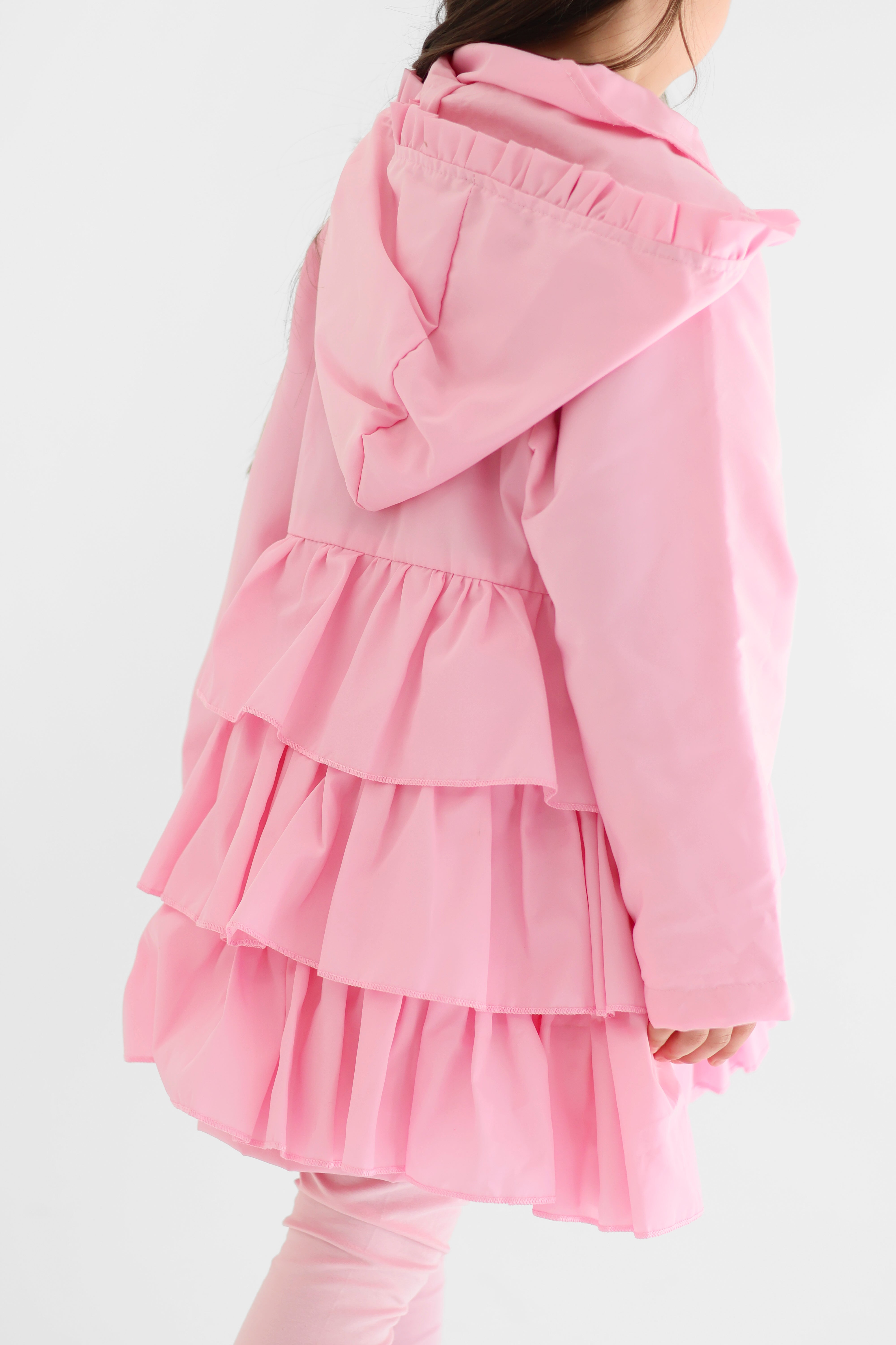 Serena Girls Frilly Bow Lightweight Rain Mac Coat Pink