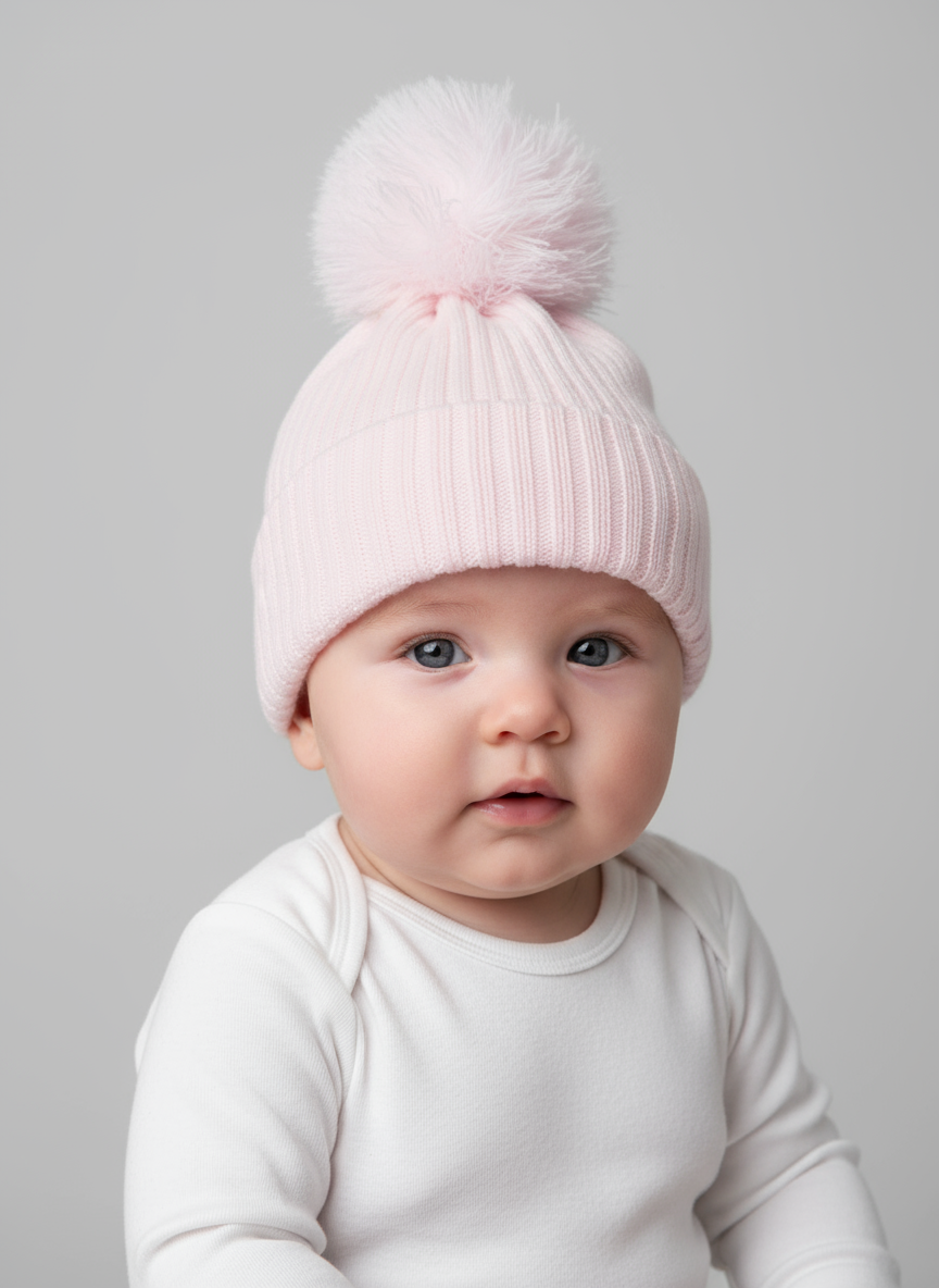 Pink Baby Knitted Pom Hat