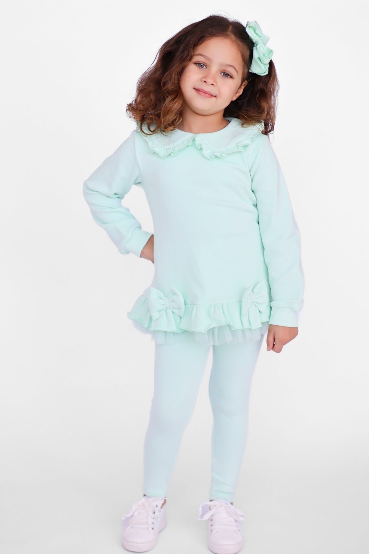 Phoebe Premium Cotton Girls Jumper & Legging Tracksuit Set Mint