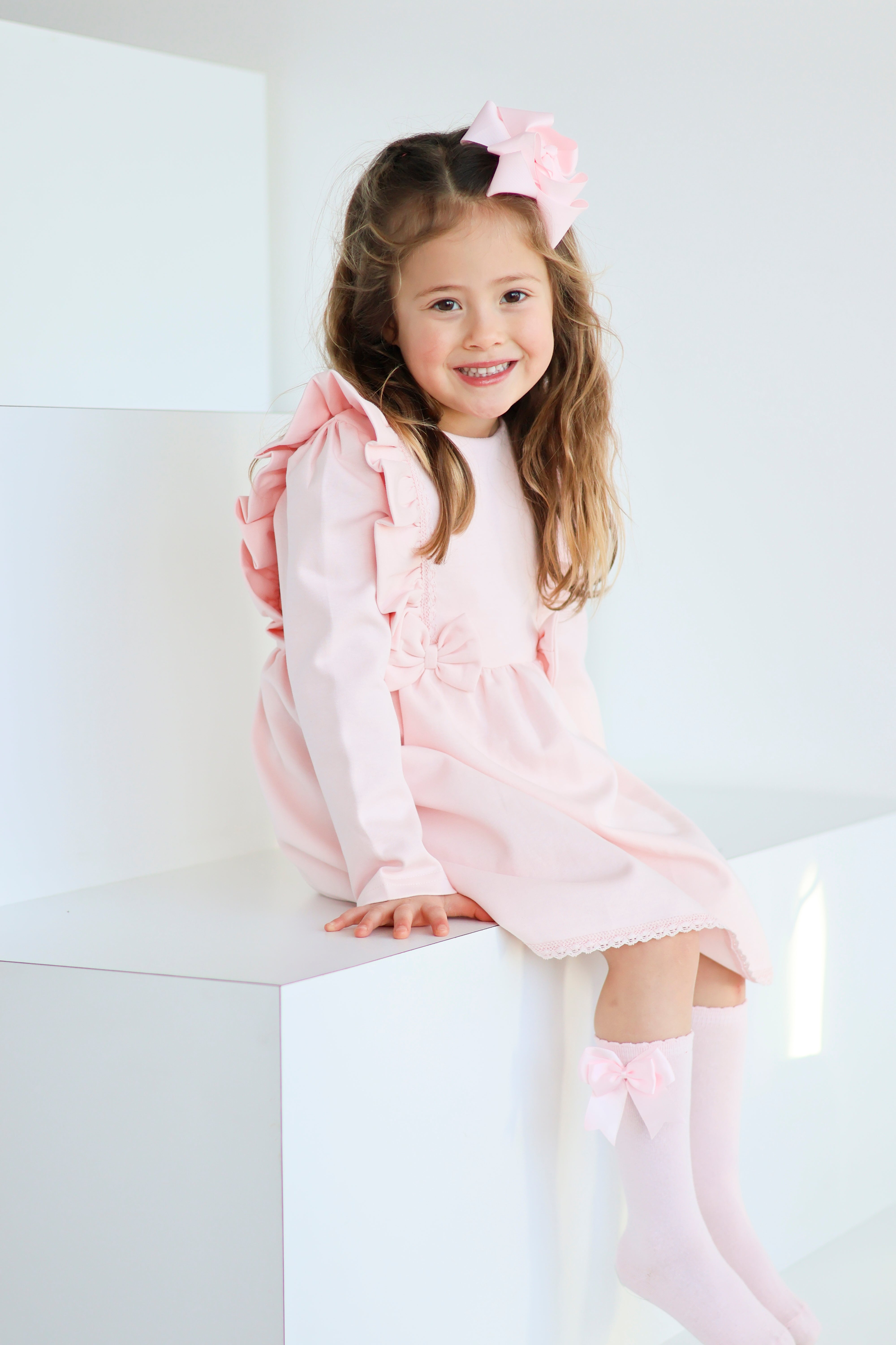 Bella Girls Bow Frill Dress Pink