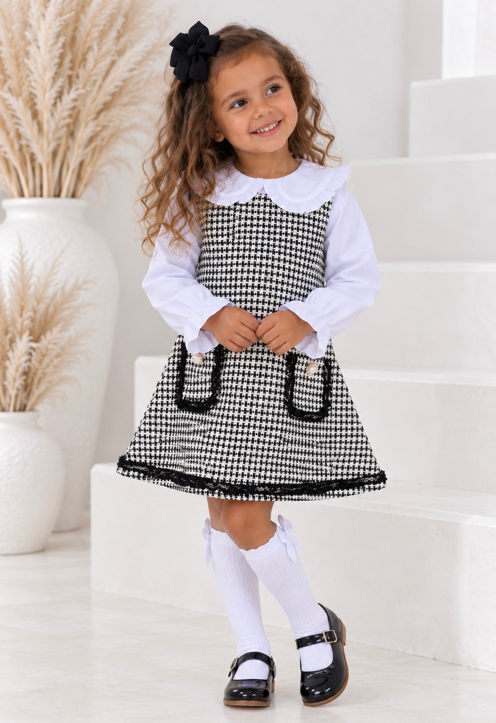 Alaska Girls Tweed look Shimmer Shirt Dress Black