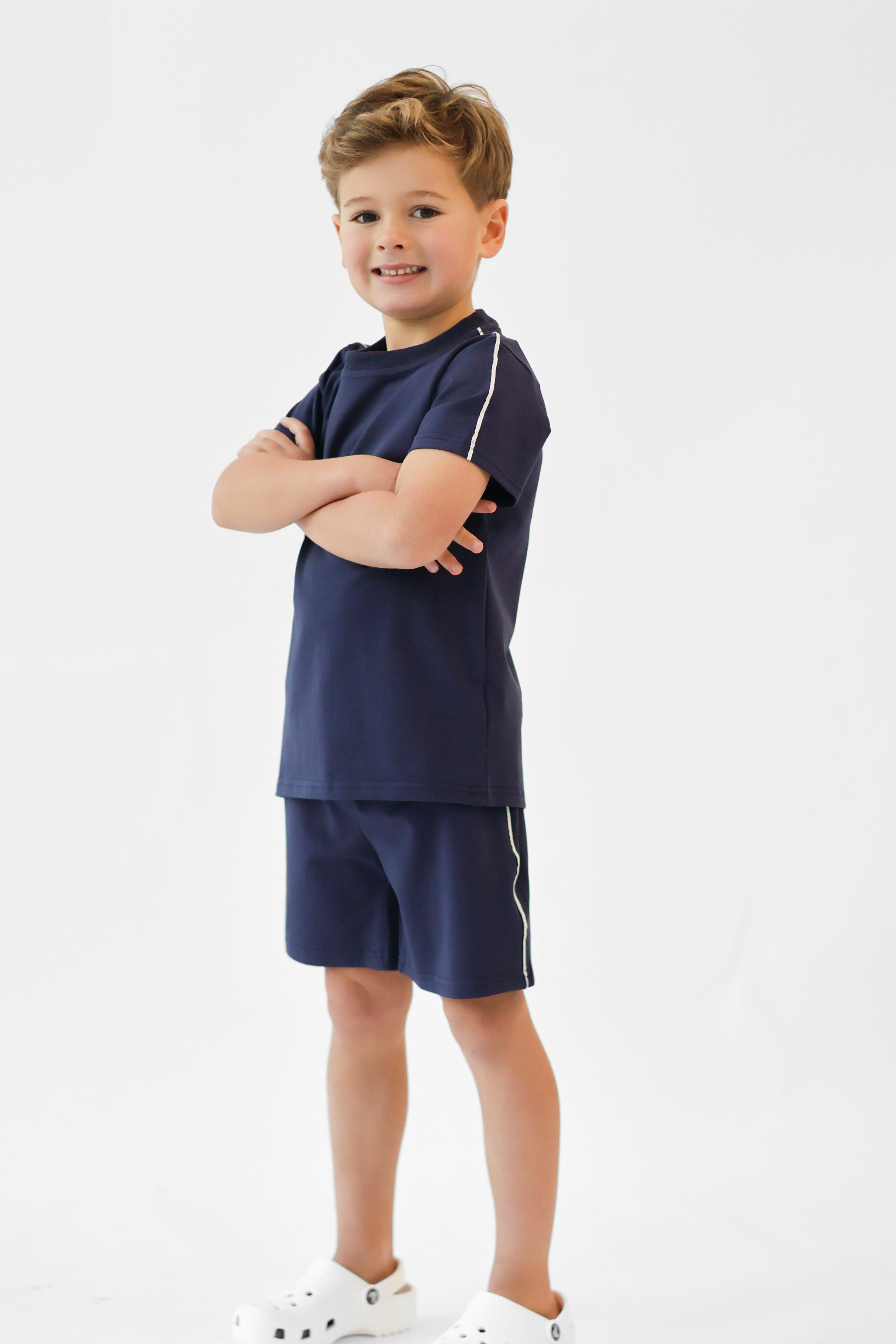 Eddie Boys Plain T-Shirt & Shorts Set Navy