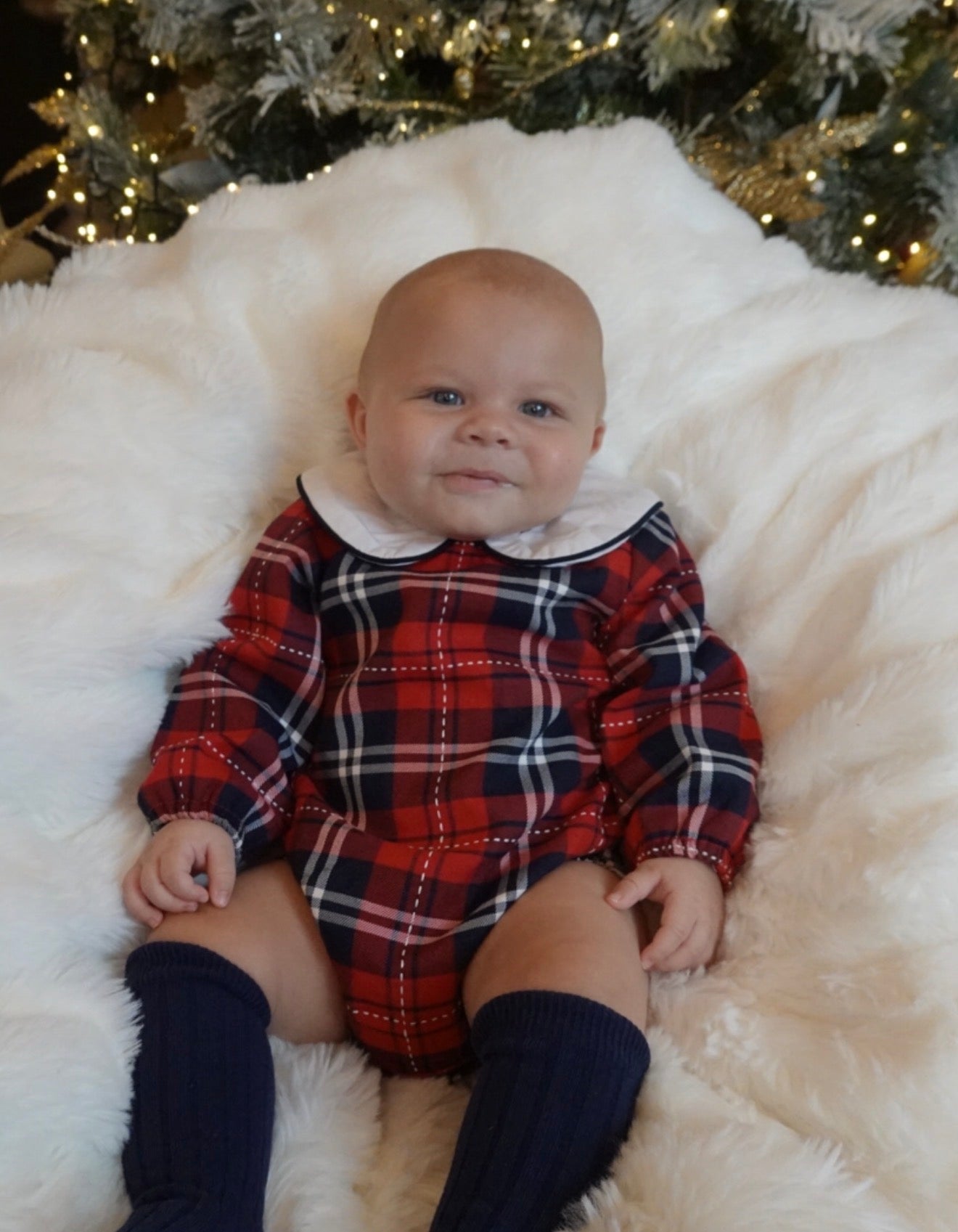 Noel Boys Romper Navy Tartan 2pc Romper Set