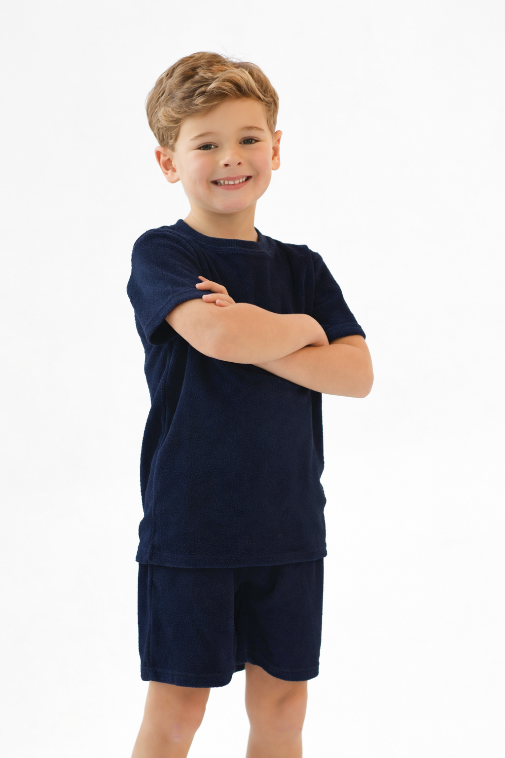 Bobby Terry Towelling Boys Plain Short Set Navy