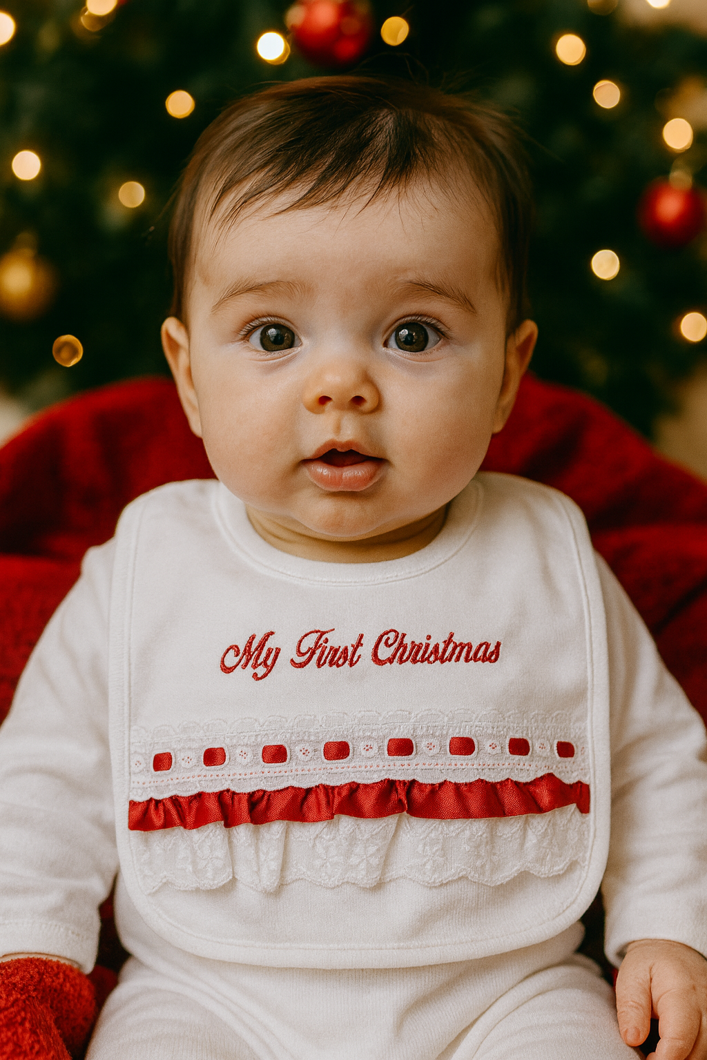 Baby Girls My First Christmas Bib Red