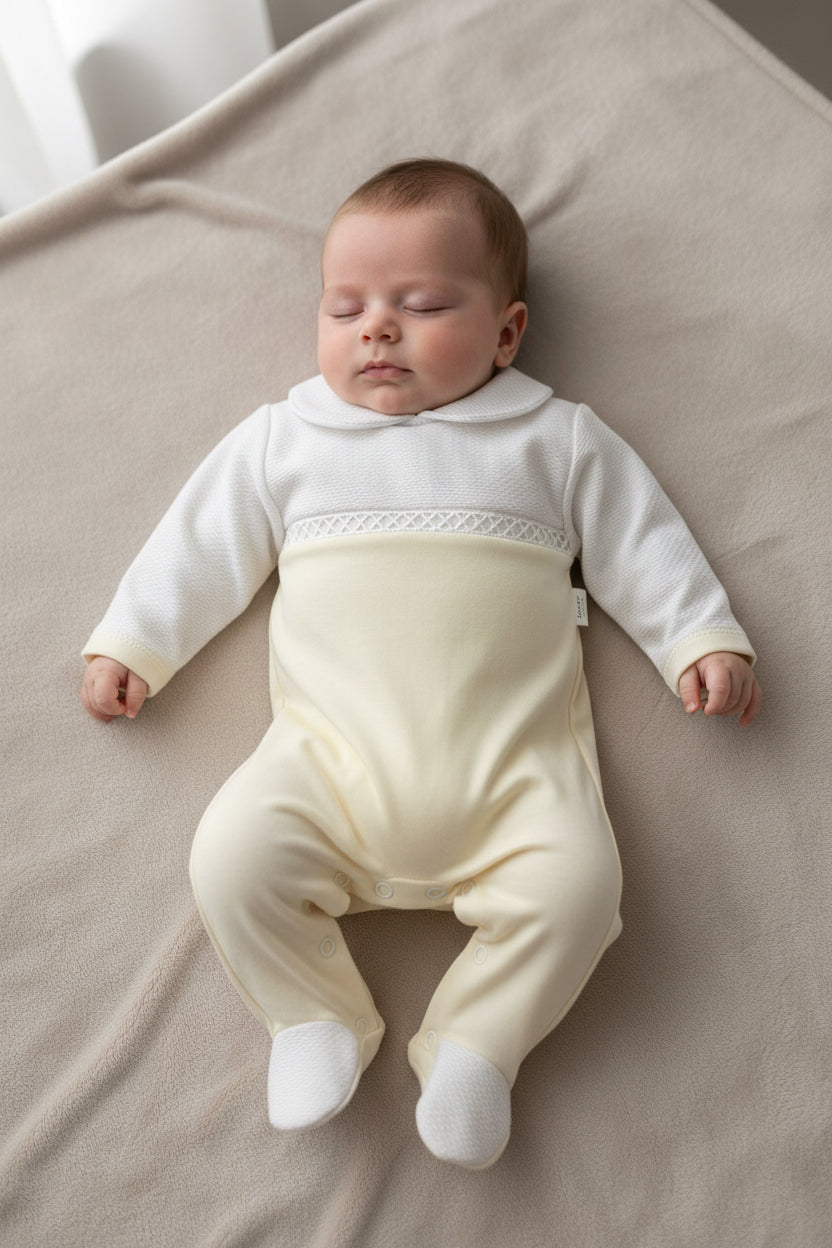 SG171 Baby Lemon Pique Panel Babygrow