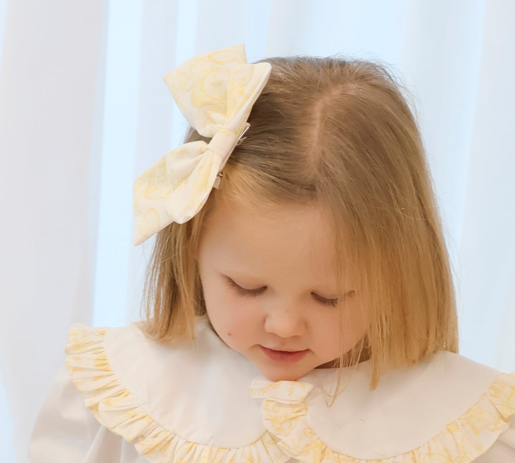 Girls Bunny Print Hair Bow Lemon