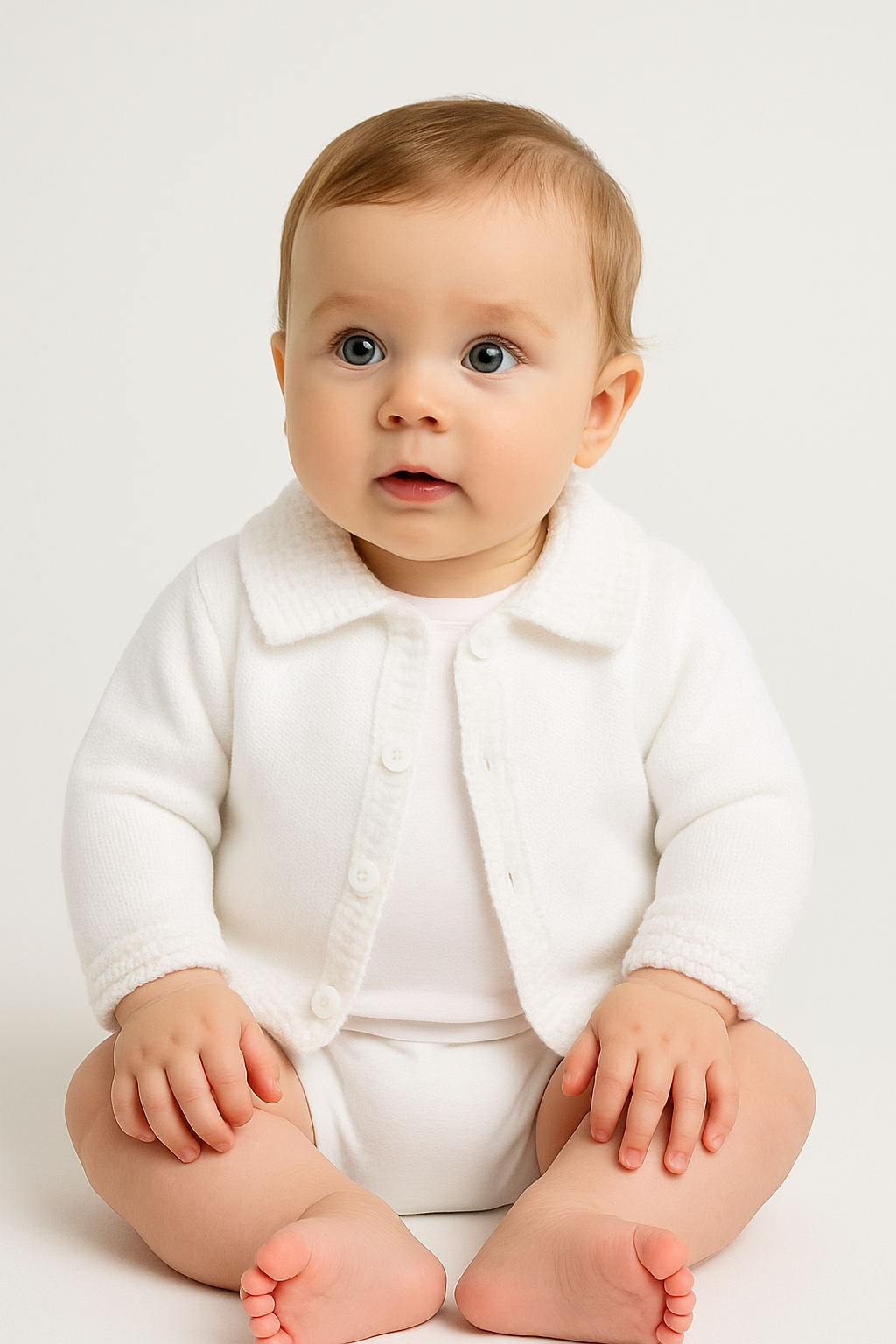 A1655 White Unisex Baby Knitted Cardigan