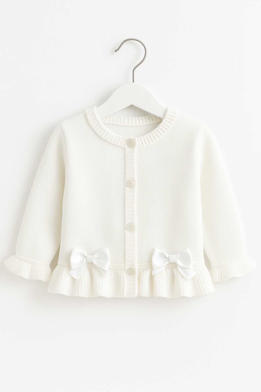 Girls Ruffle Bow Frilly Cardigan White