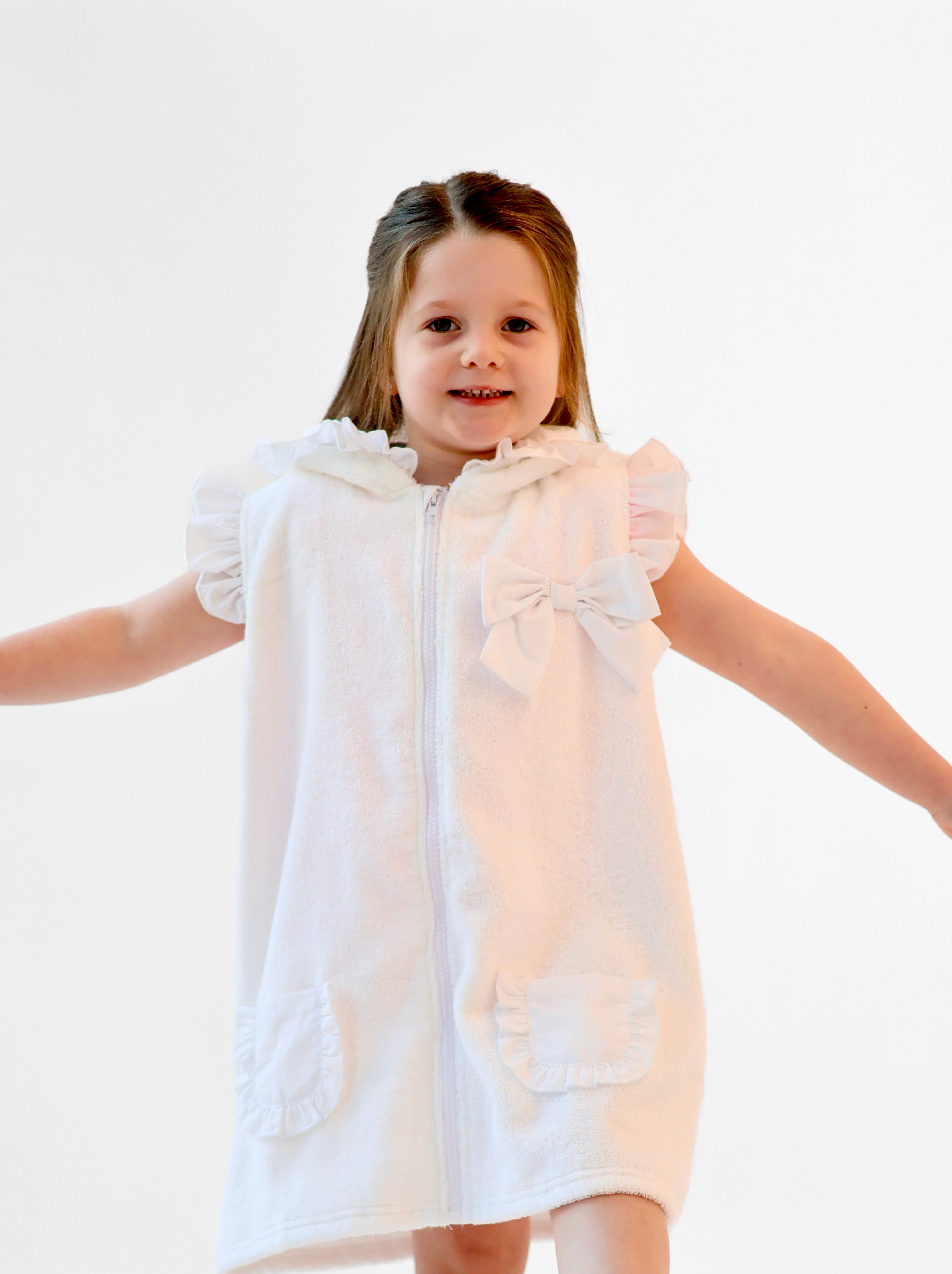 Girls Bow Towel Zip Up Poncho