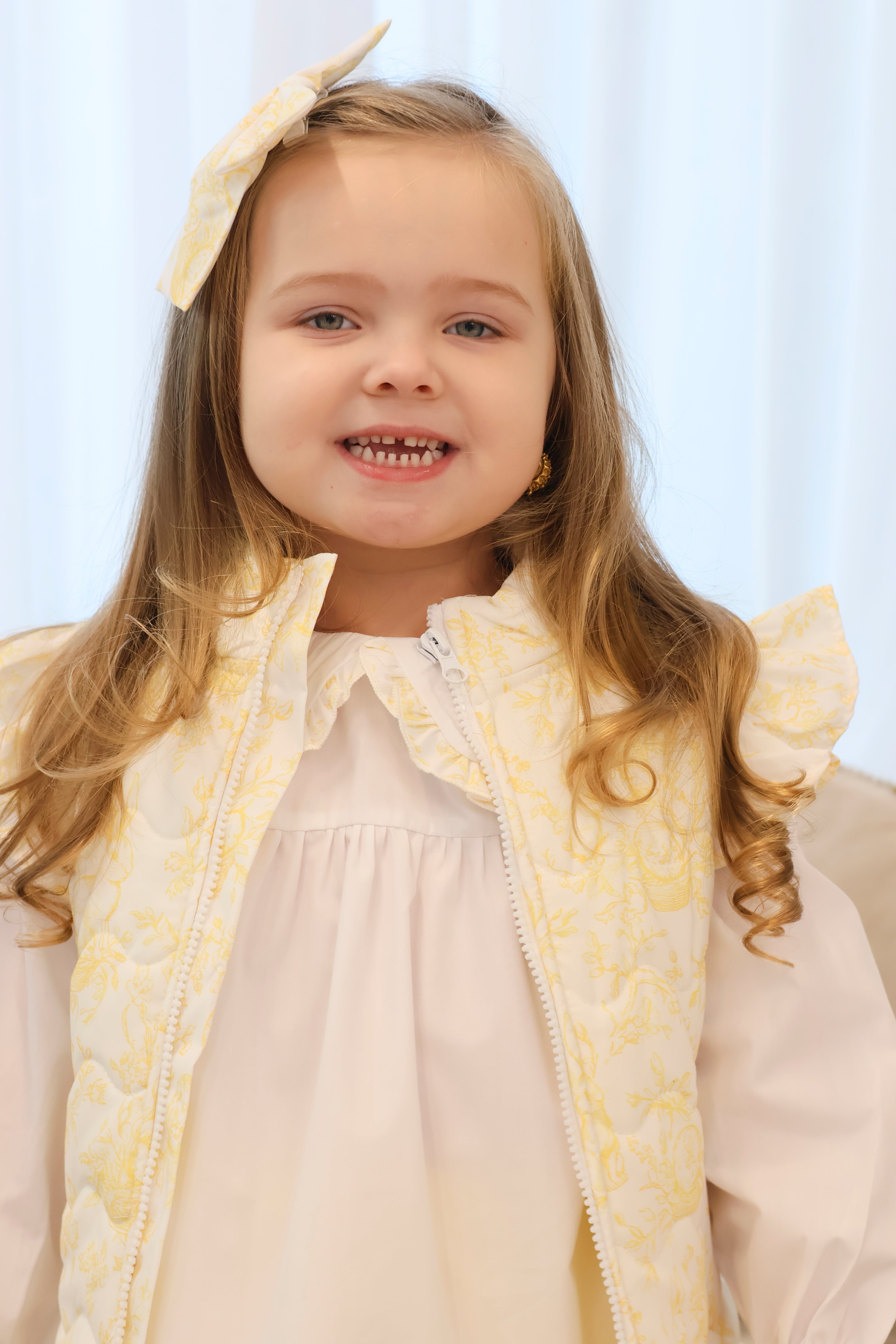 Girls Bunny Print 3 Piece Legging & Shirt Set With Gilet Lemon