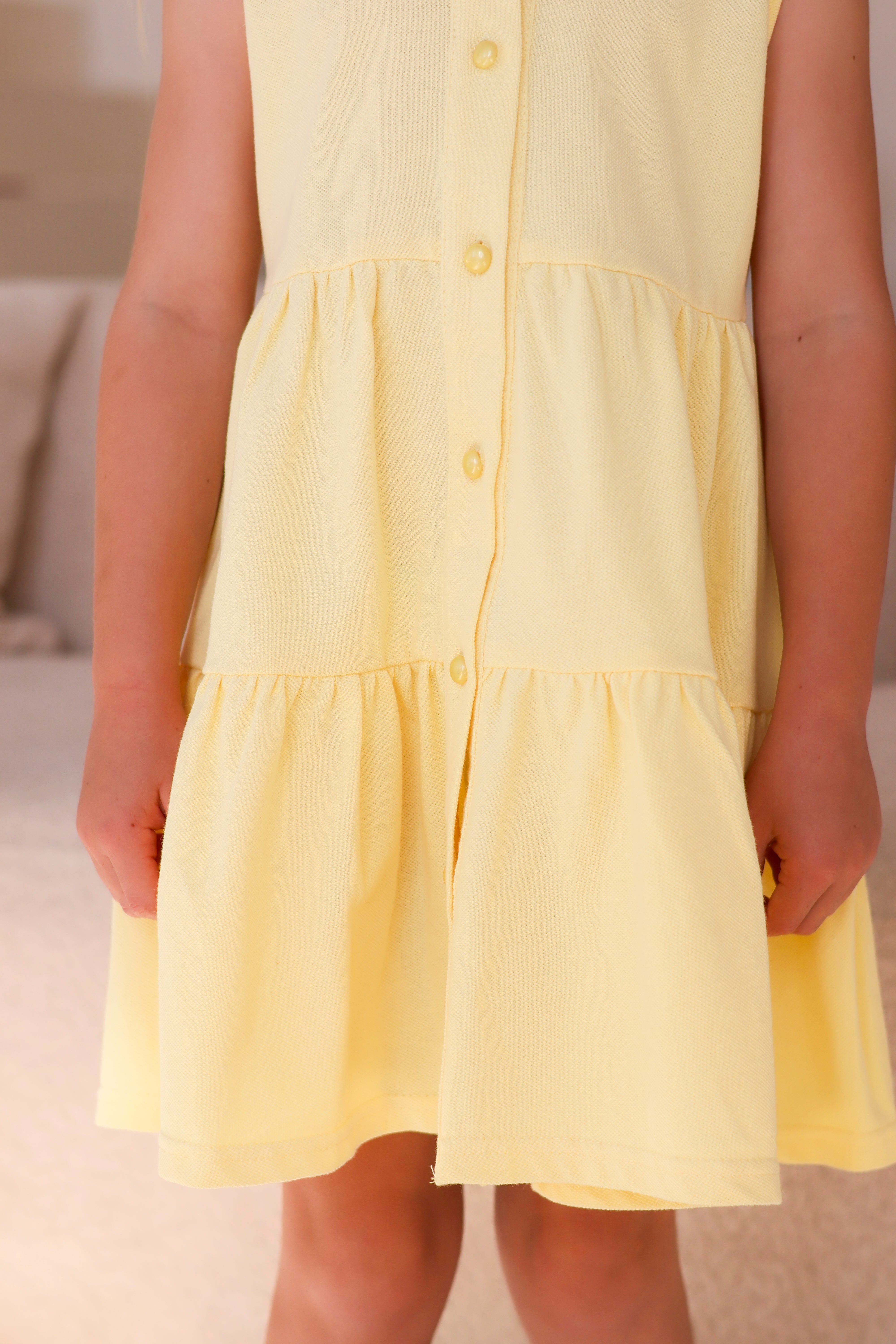 Maya Girls Pearl Button Polo Dress Lemon