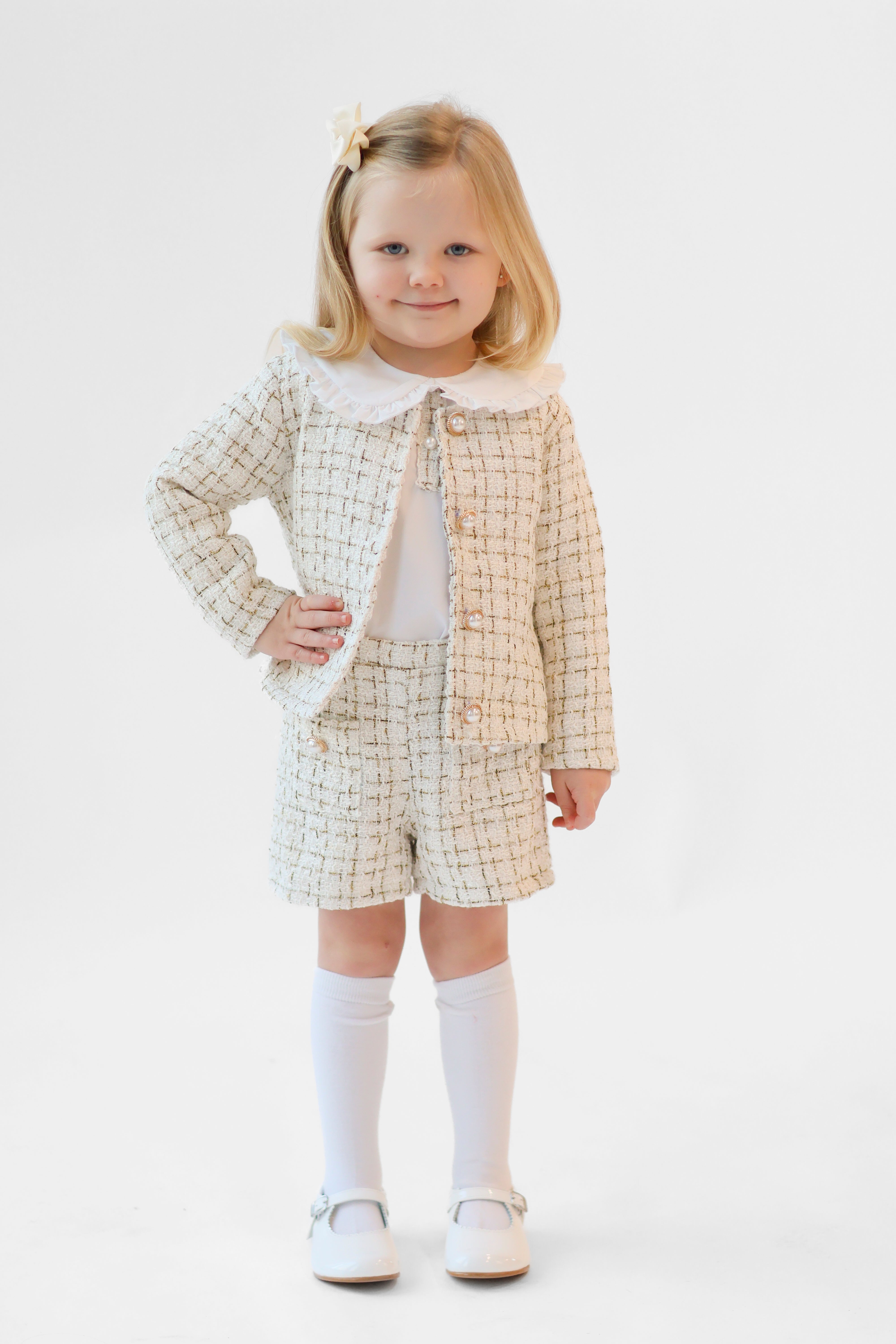 Aria Girls Tweed Look 3 Piece Socks & Hair Bow Cream