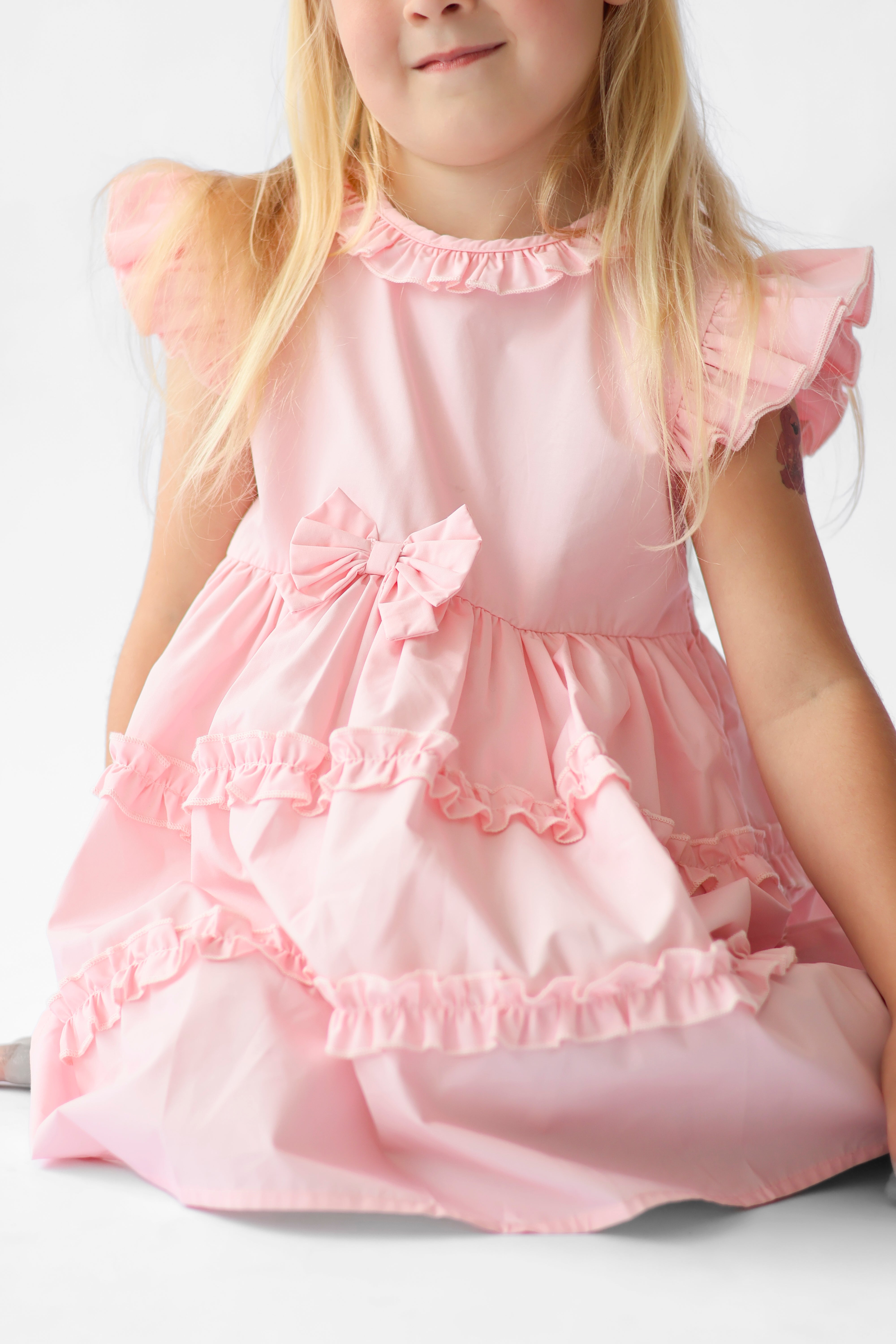 Hollie Girls Frilly Bow Dress Pink