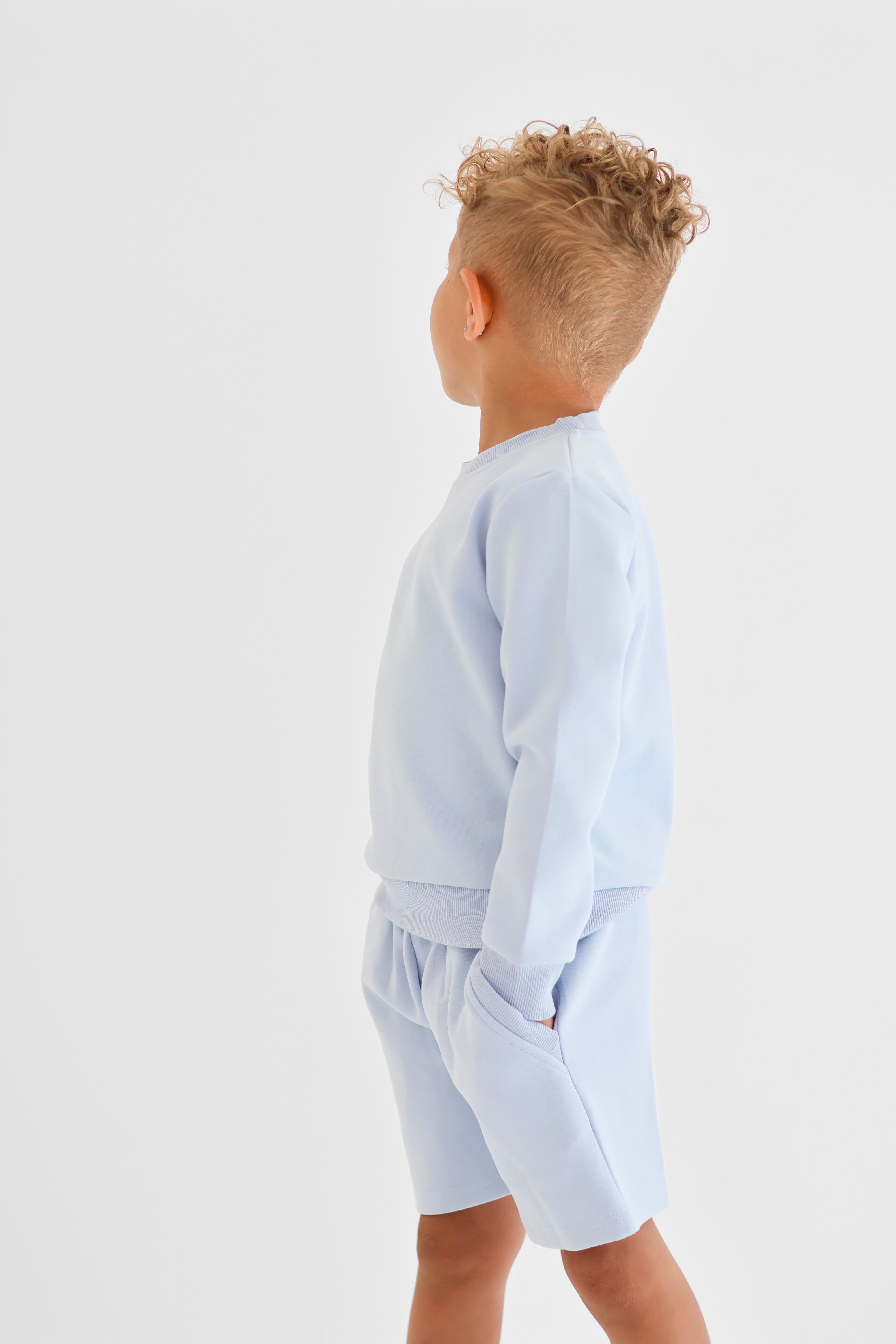 Enzo Boys Plain Jumper & Shorts Set Blue