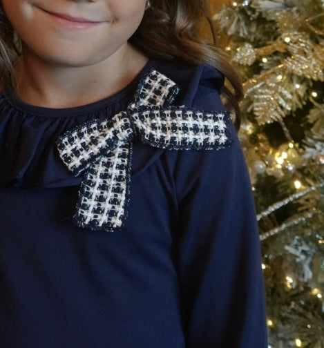 Hannah Girls Tweeded Frilly Bow Tracksuit Navy
