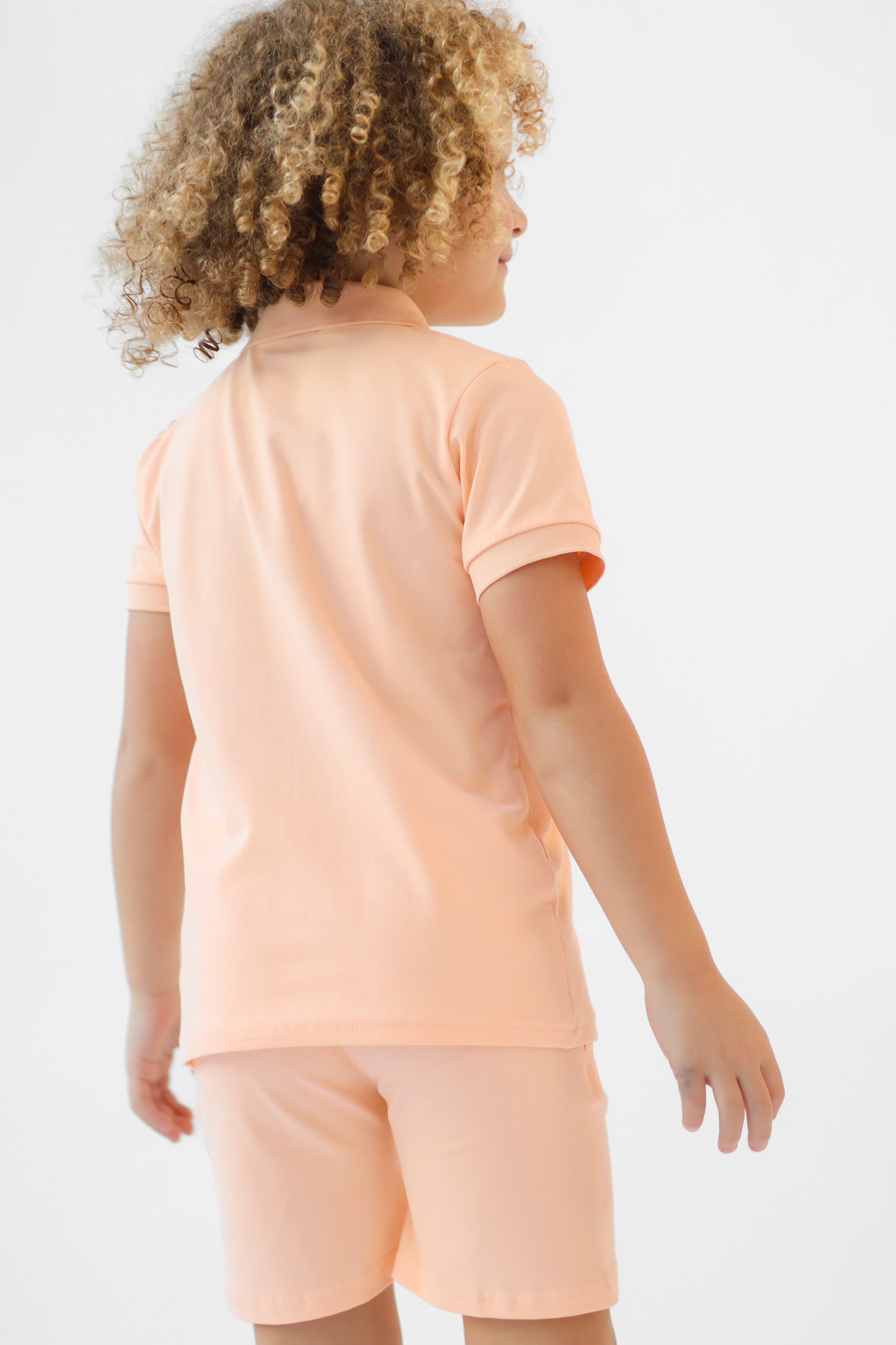 Jay Boys Plain Zip Up Polo Short Set Peach