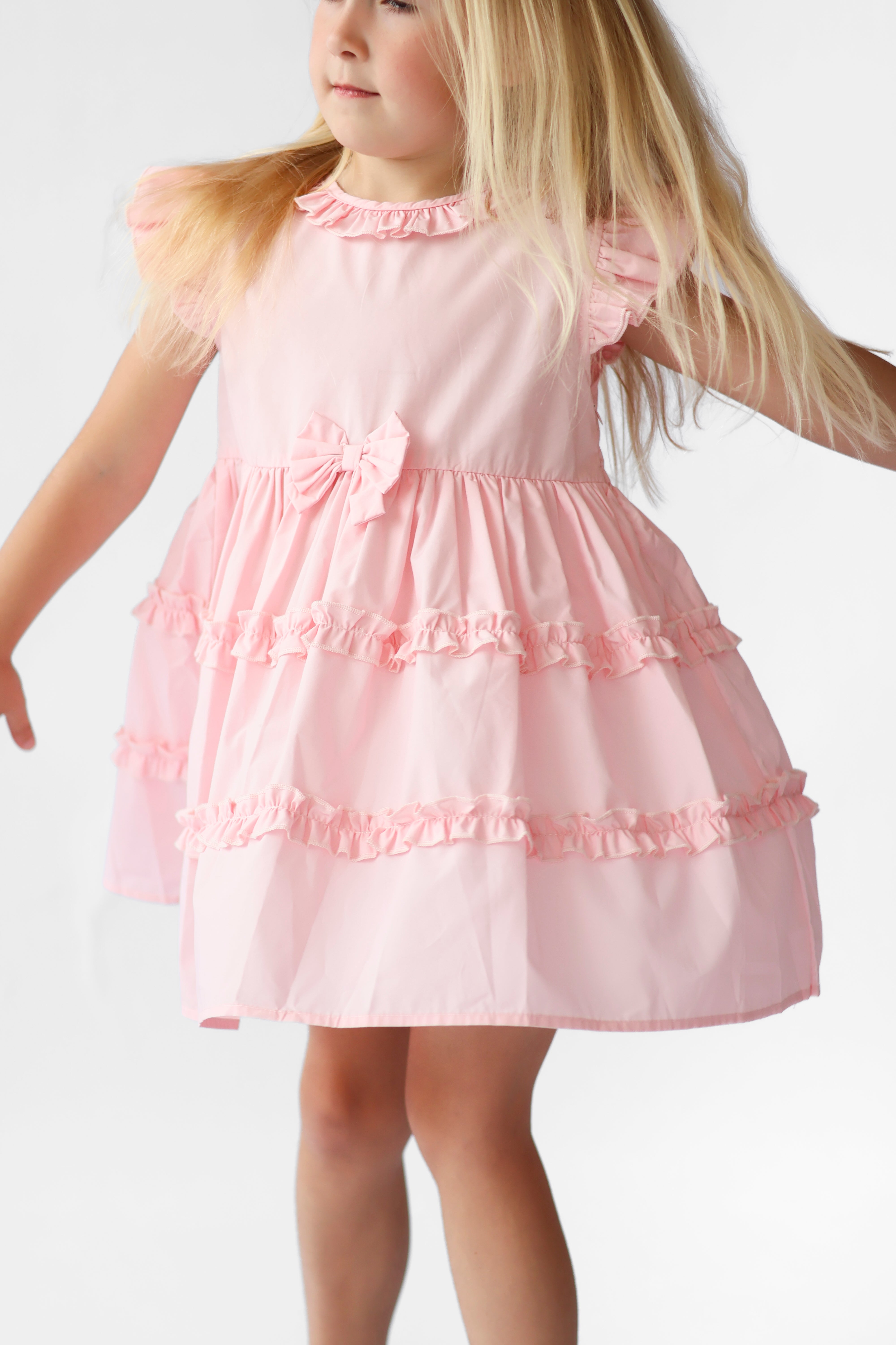 Hollie Girls Frilly Bow Dress Pink