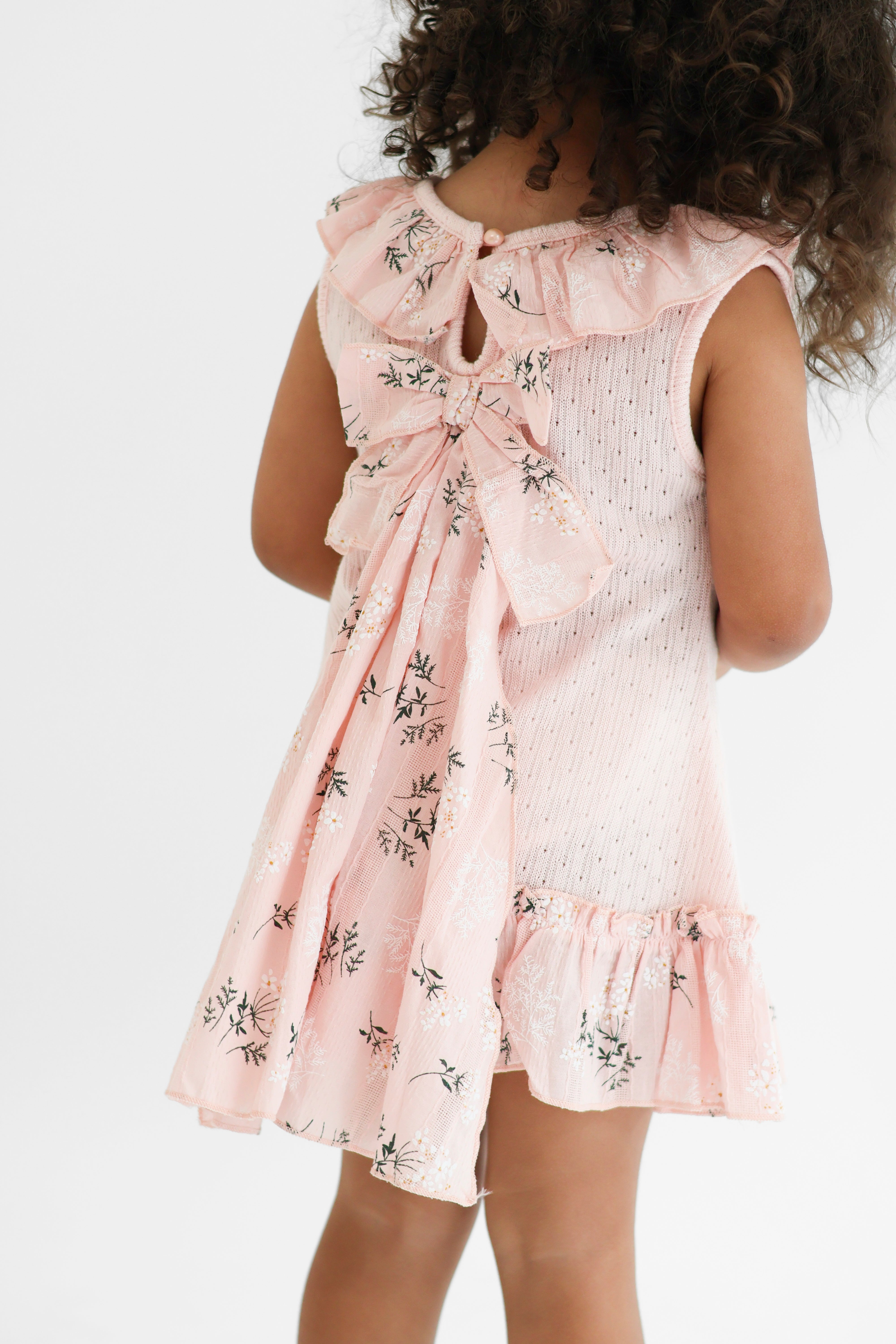 Eliza Girls Pink Knit Floral Bow Dress