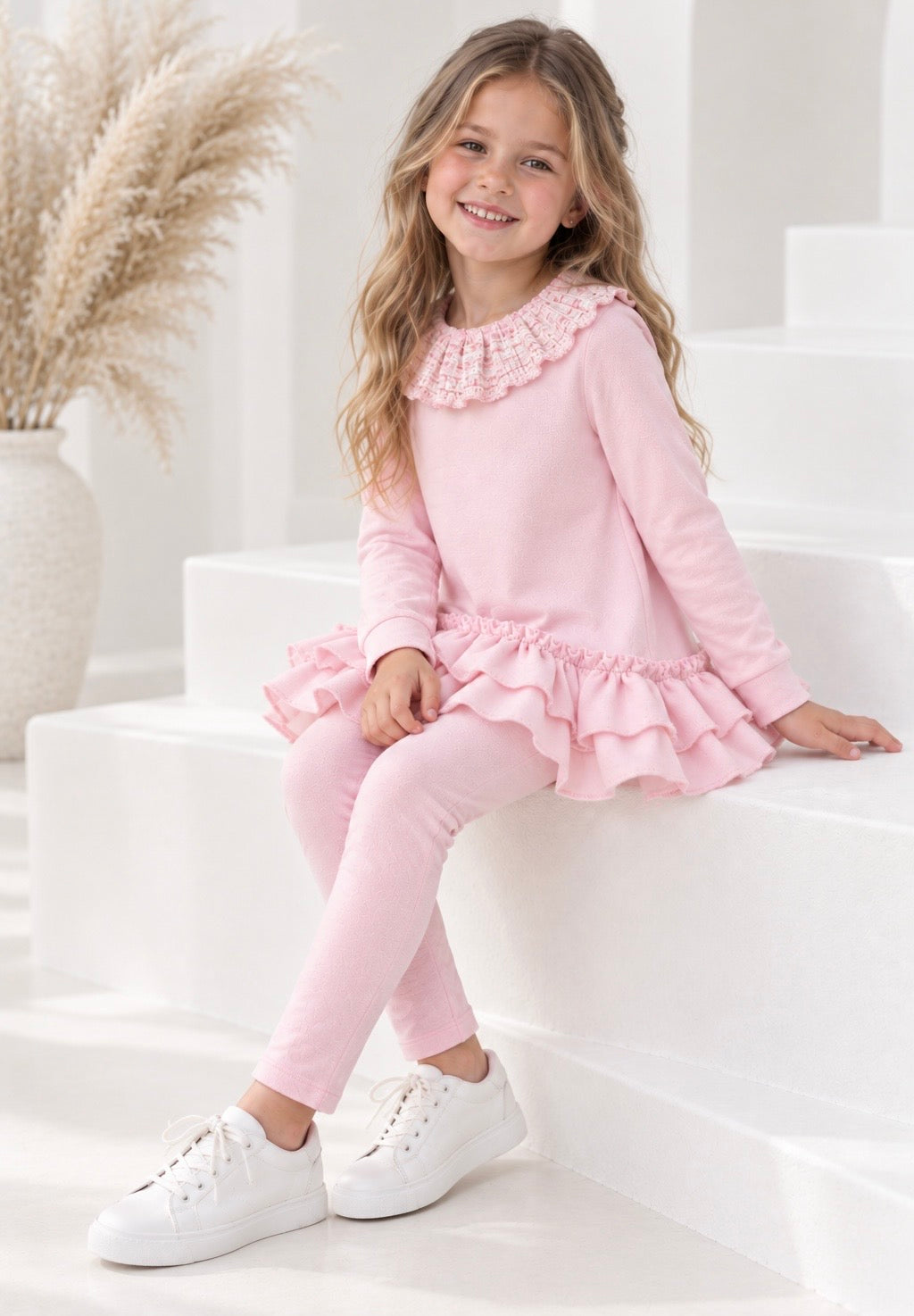 Darla Ribbed Girls Jumper & Legging Tracksuit Set Pink