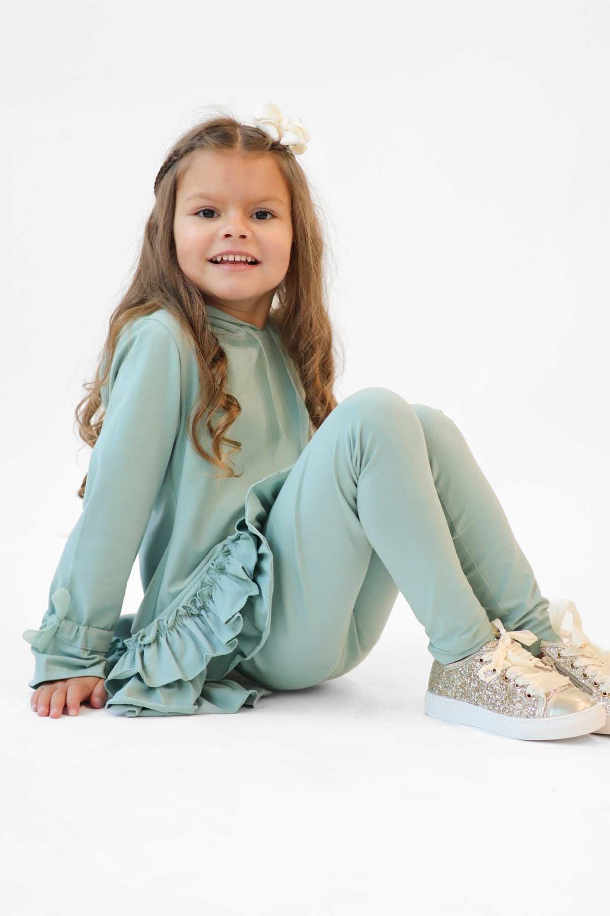 Cece Girls Frilly Ruffle Tracksuit Sage
