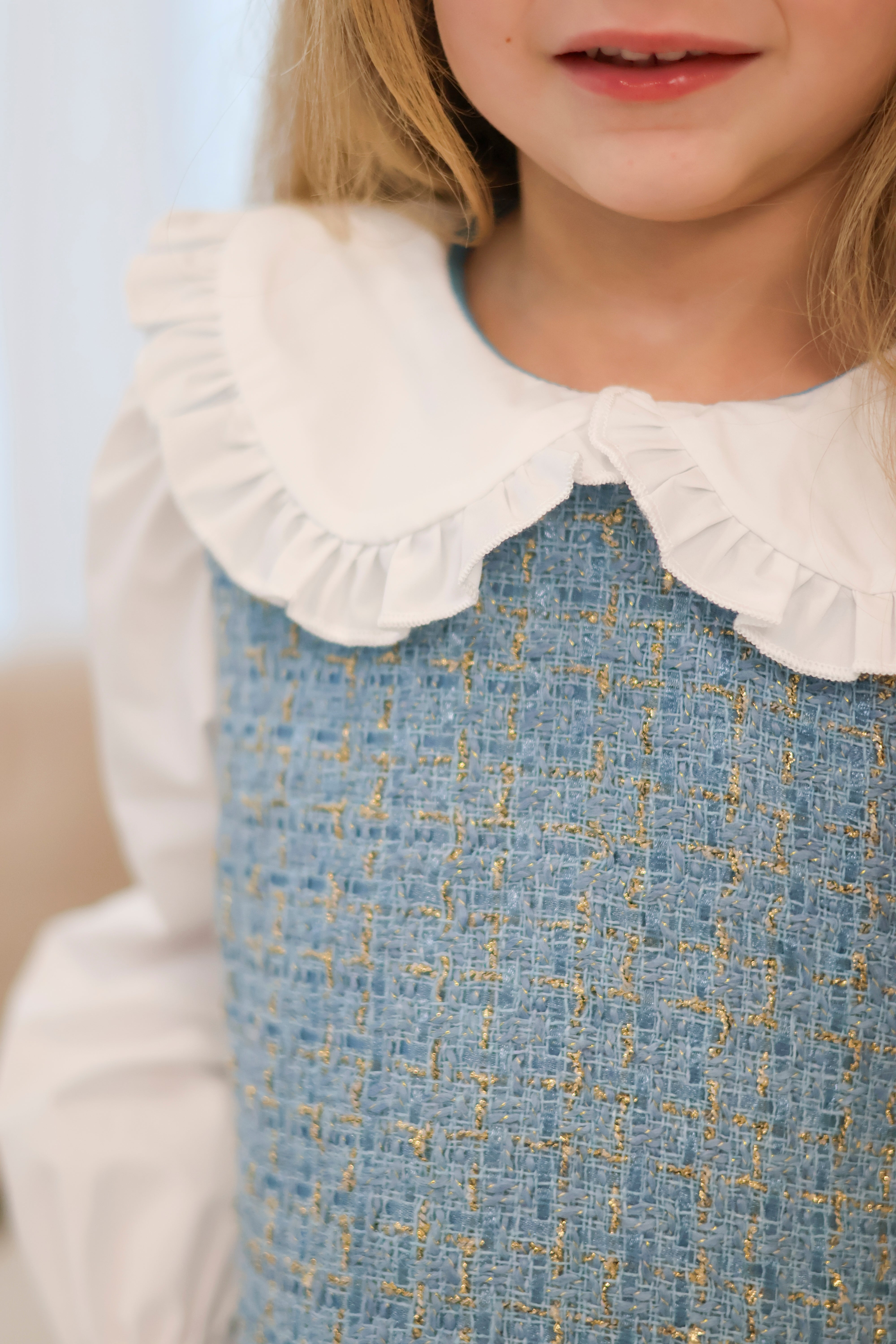 Bronte Girls Tweed Shirt Look Glitter Dress Blue