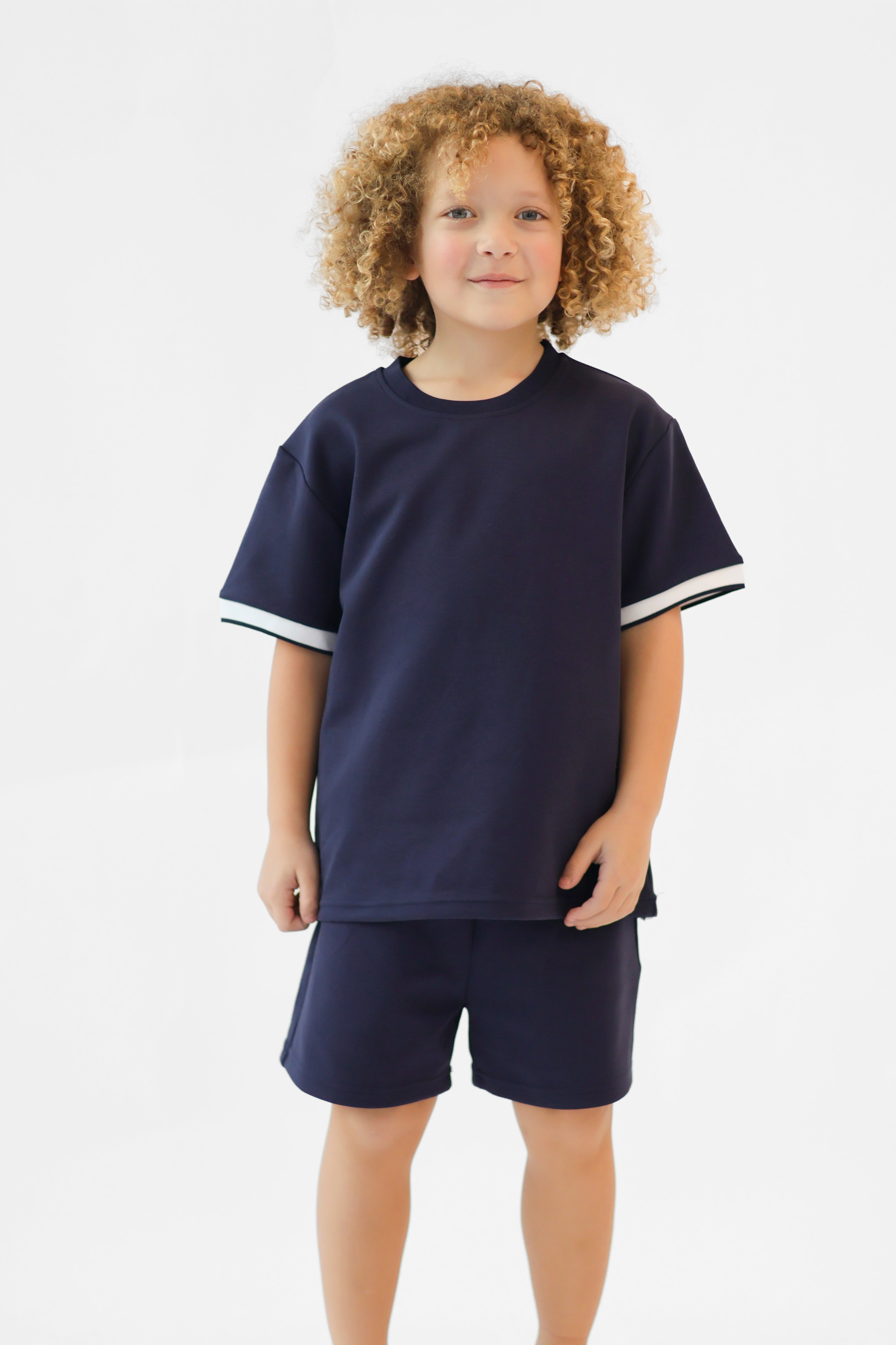 Benny Boys Plain T-Shirt & Shorts Set Navy