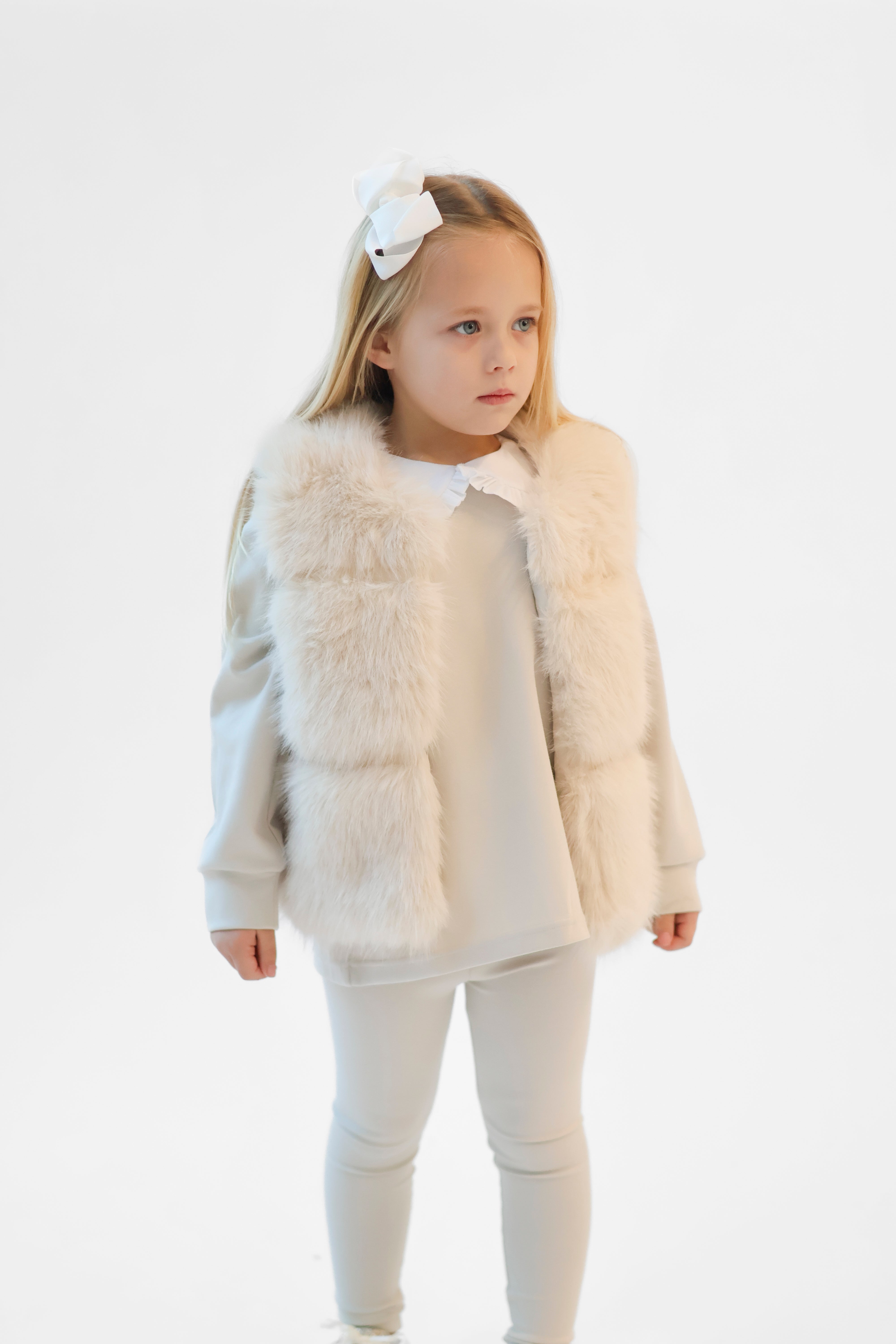 Alora Girls Faux Fur Gilet Cream