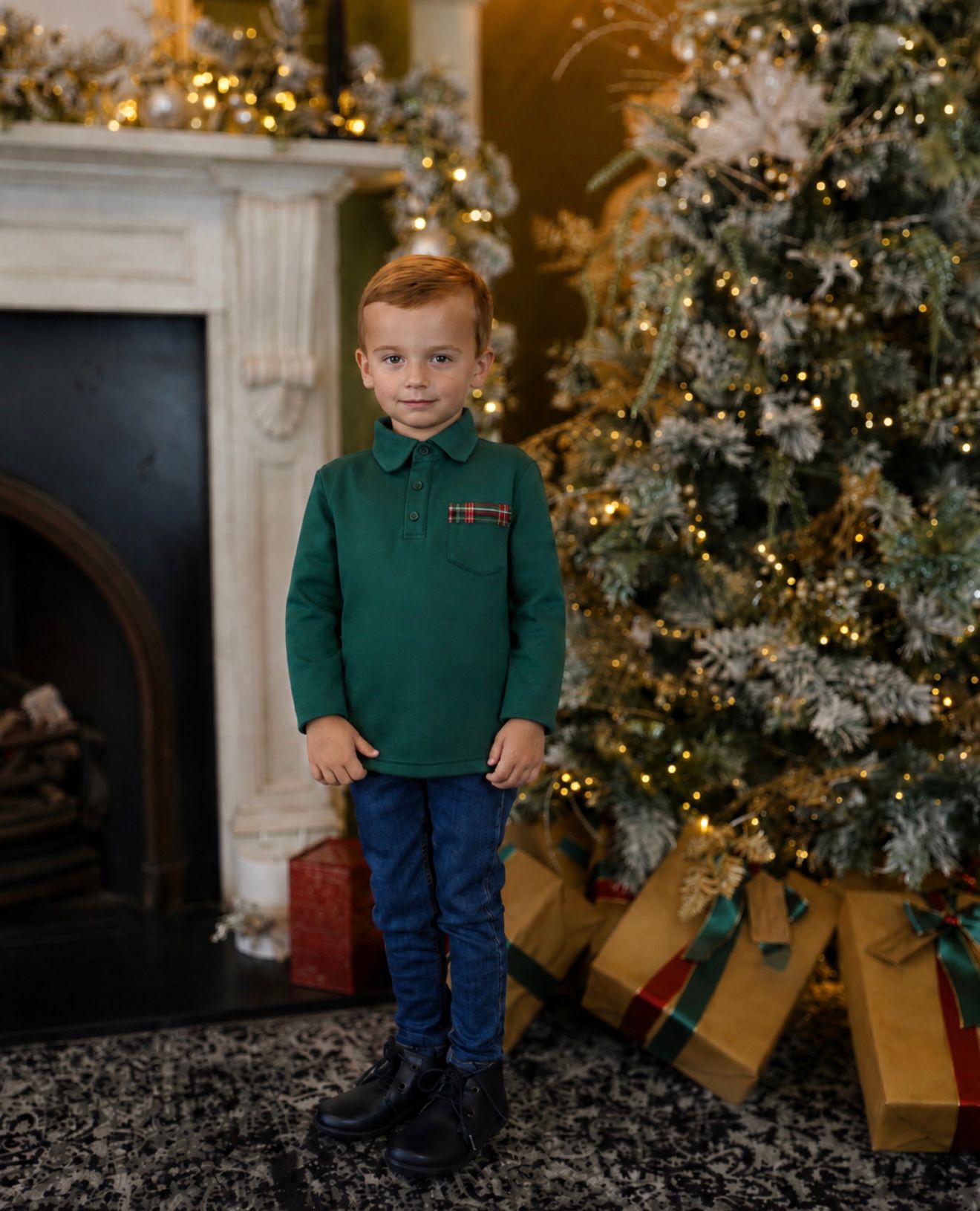 Bellamy Boys Polo Top Green Tartan