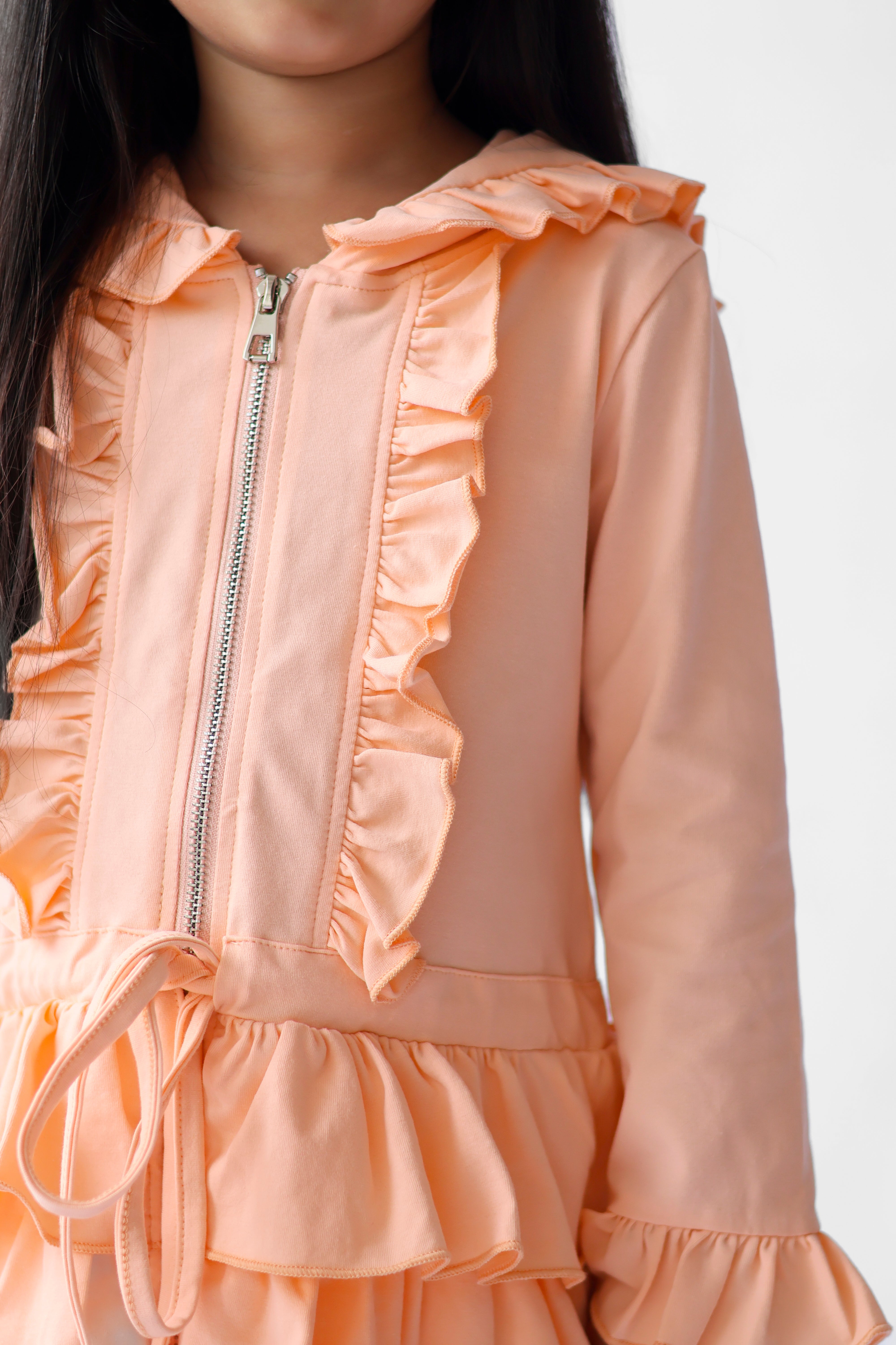 Fern Girls Frilly Ruffle Hem Tracksuit Peach