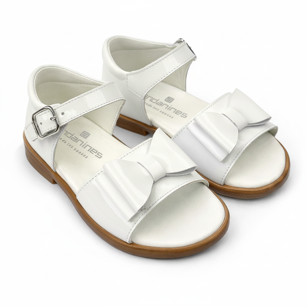 181851 Girls Double Bow Sandal White Leather