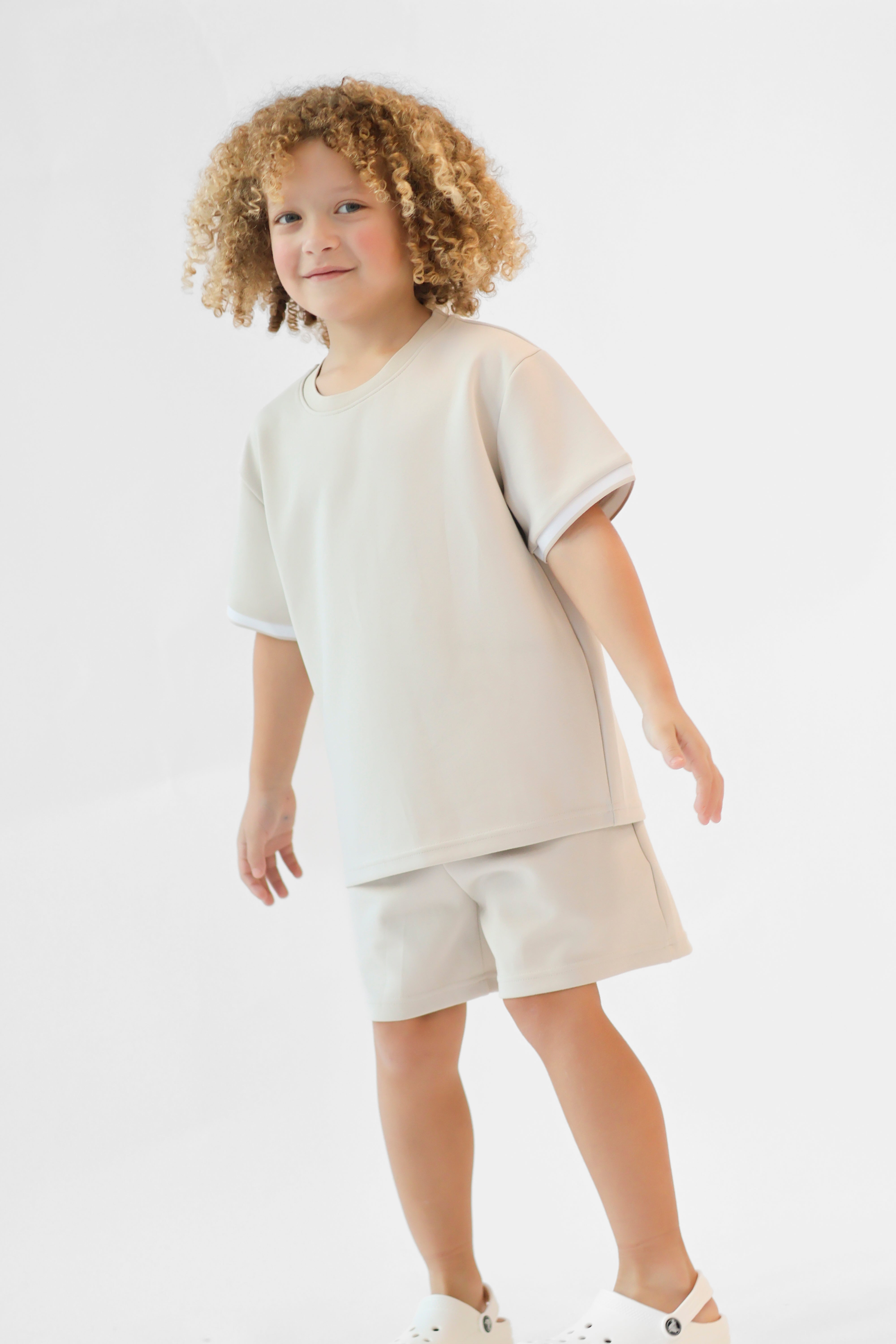 Benny Boys Plain T-Shirt & Shorts Set Beige