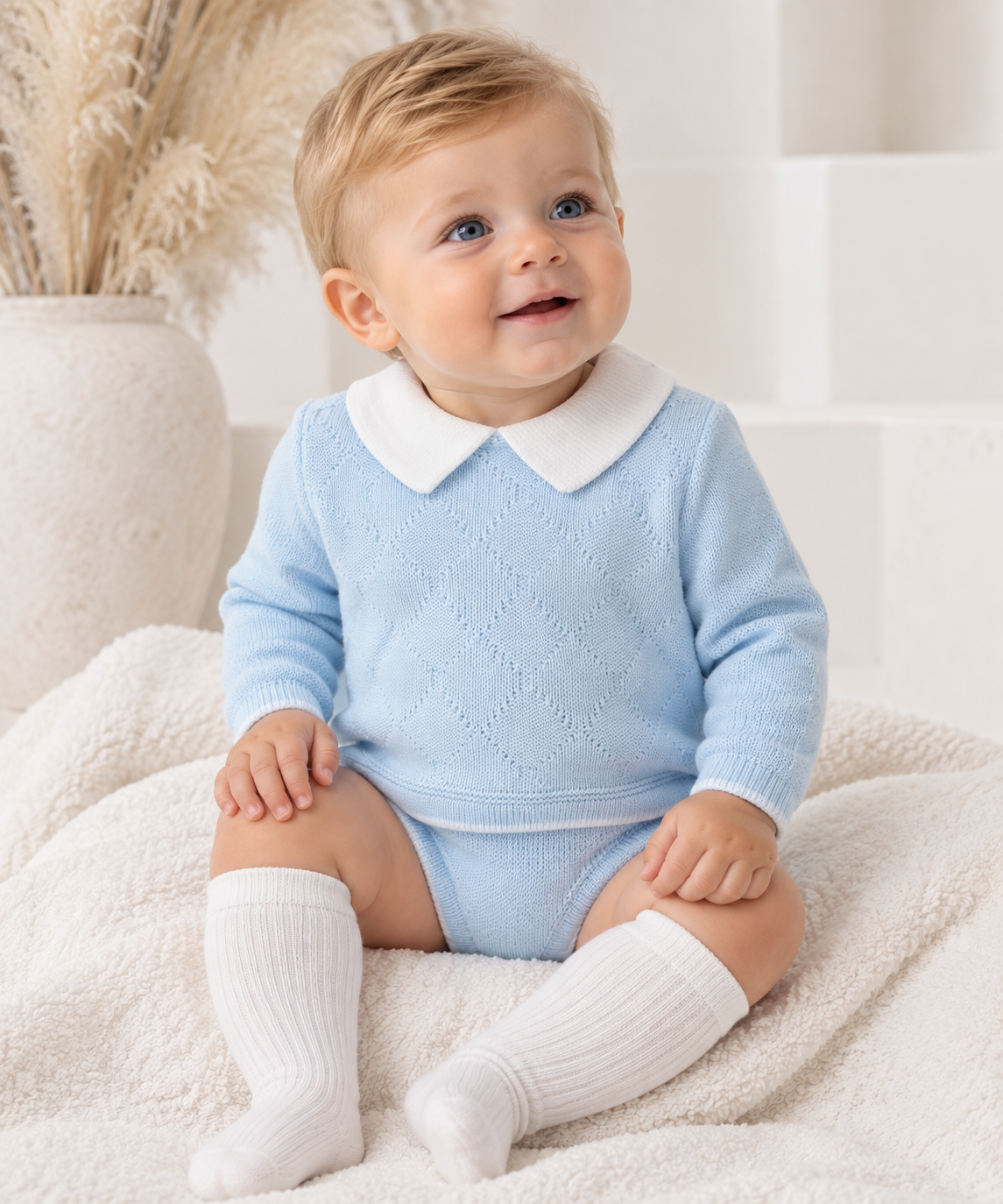 Benson Boys Knitted Jumper & Jam Pants Set Blue