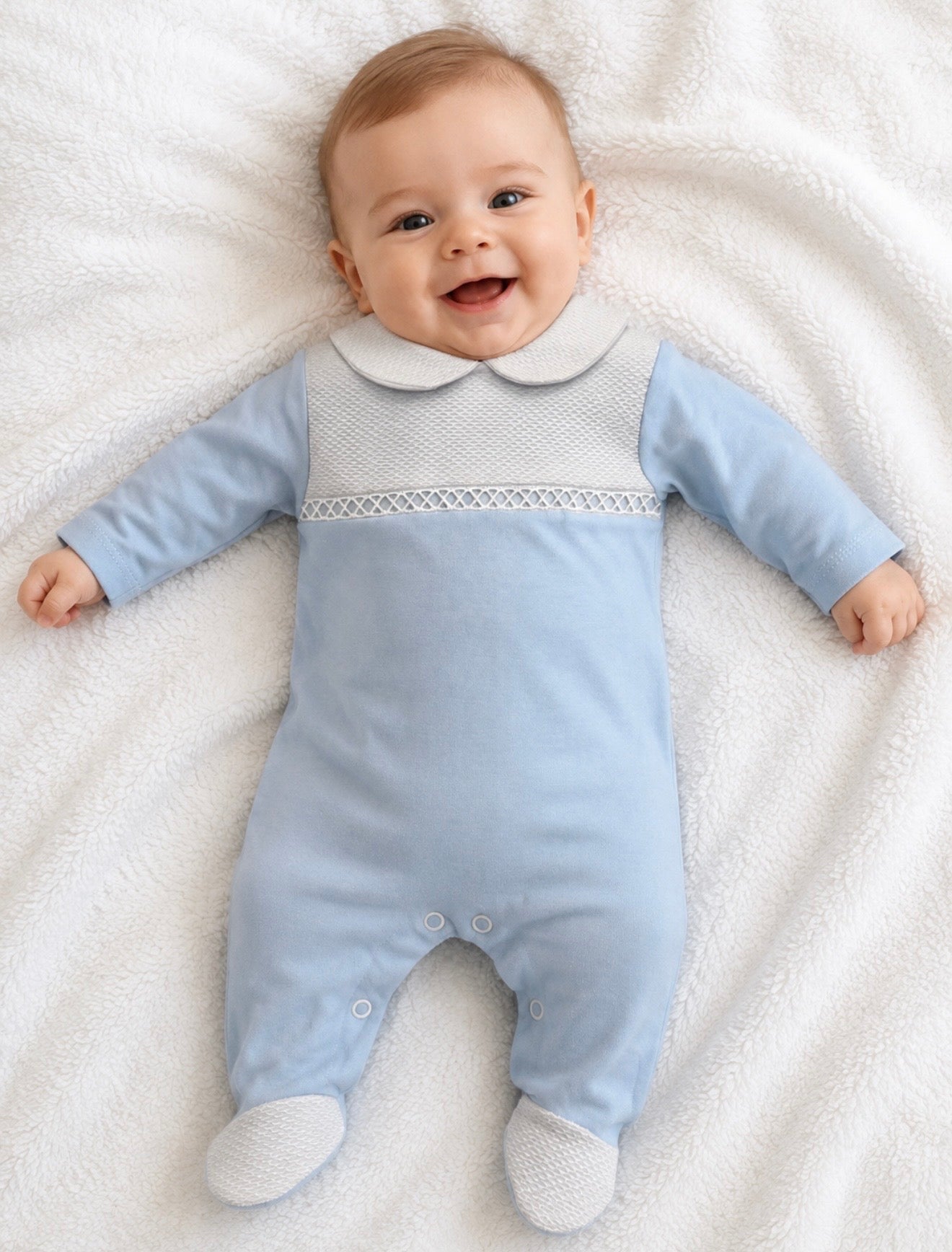 SG171 Baby Blue Pique Panel Babygrow