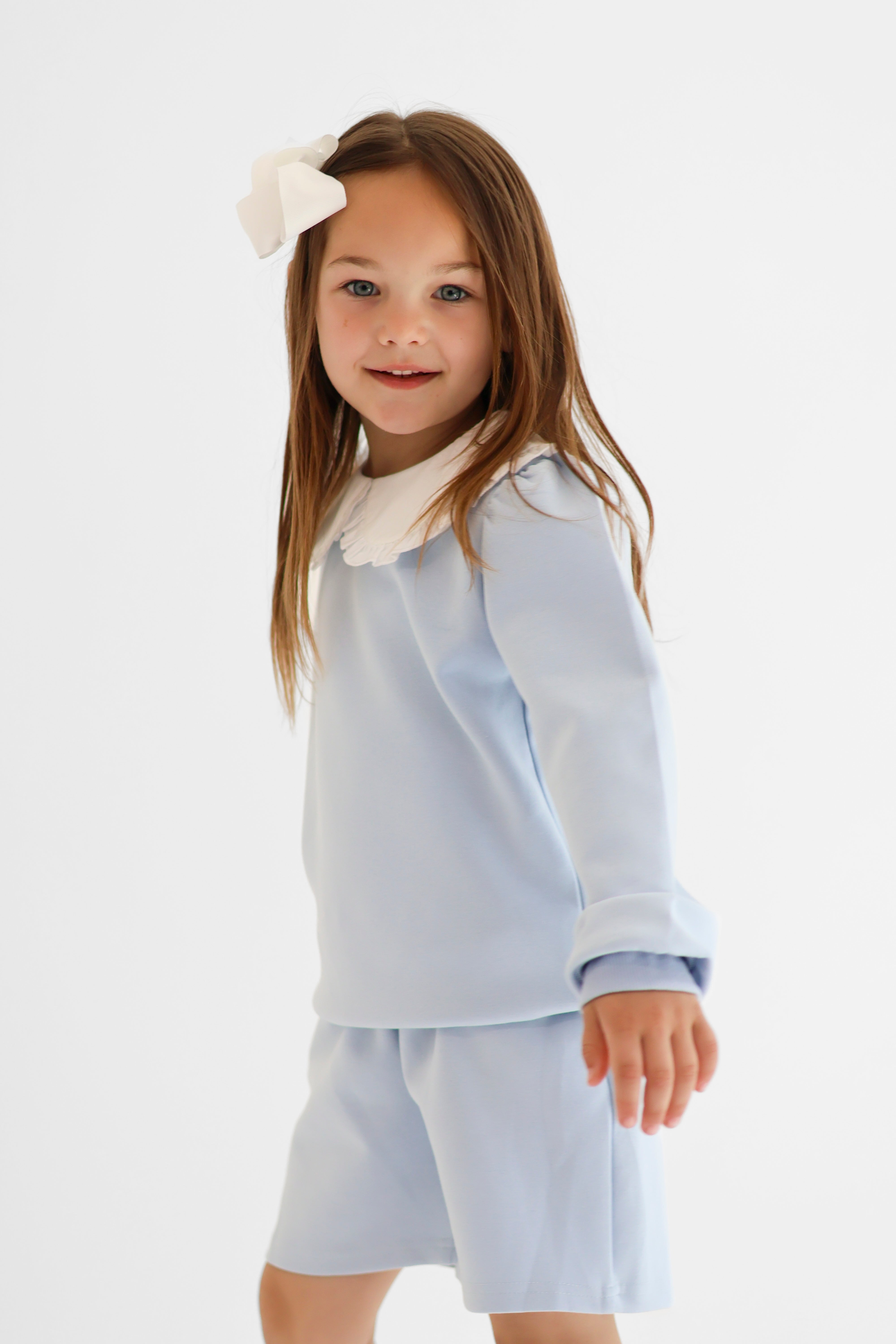Emily Girls Frilly Collar Jumper & Shorts Set Blue