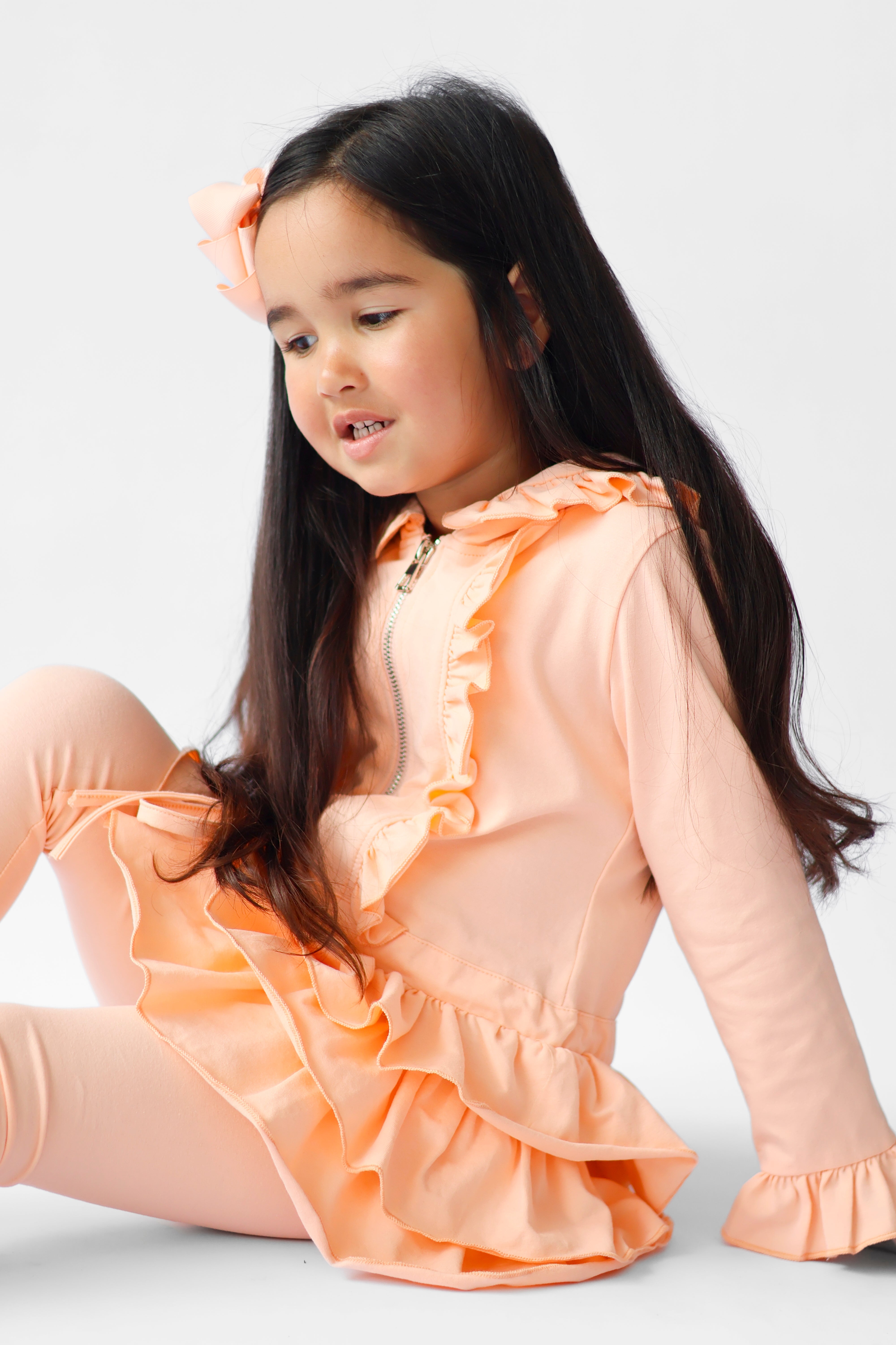 Fern Girls Frilly Ruffle Hem Tracksuit Peach
