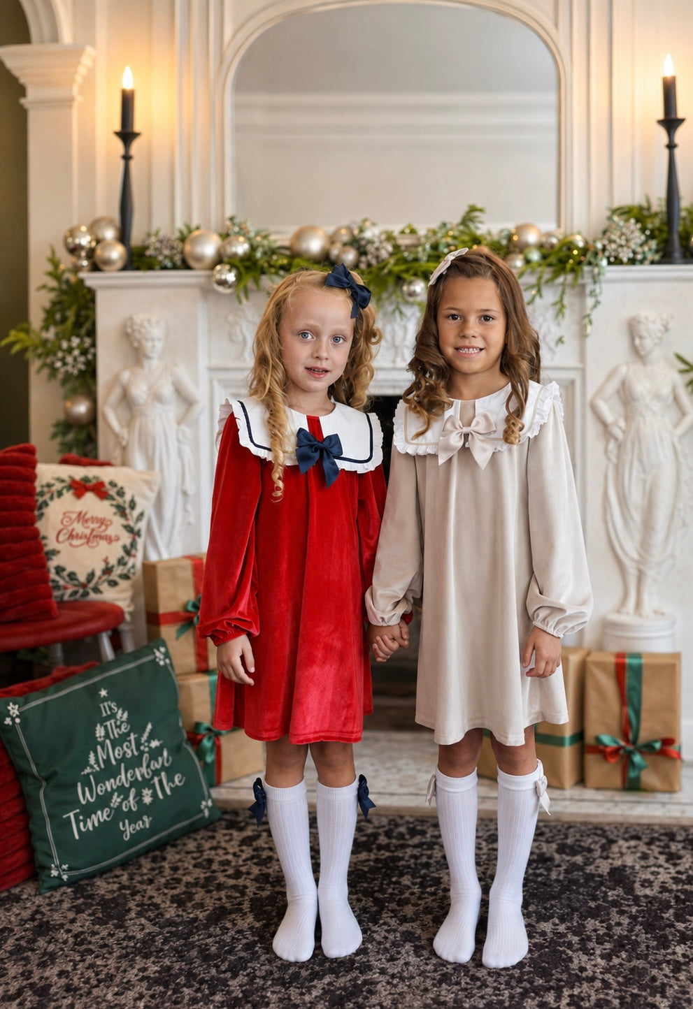 Gigi Girls Velvet Dress Socks & Hair Bow Red