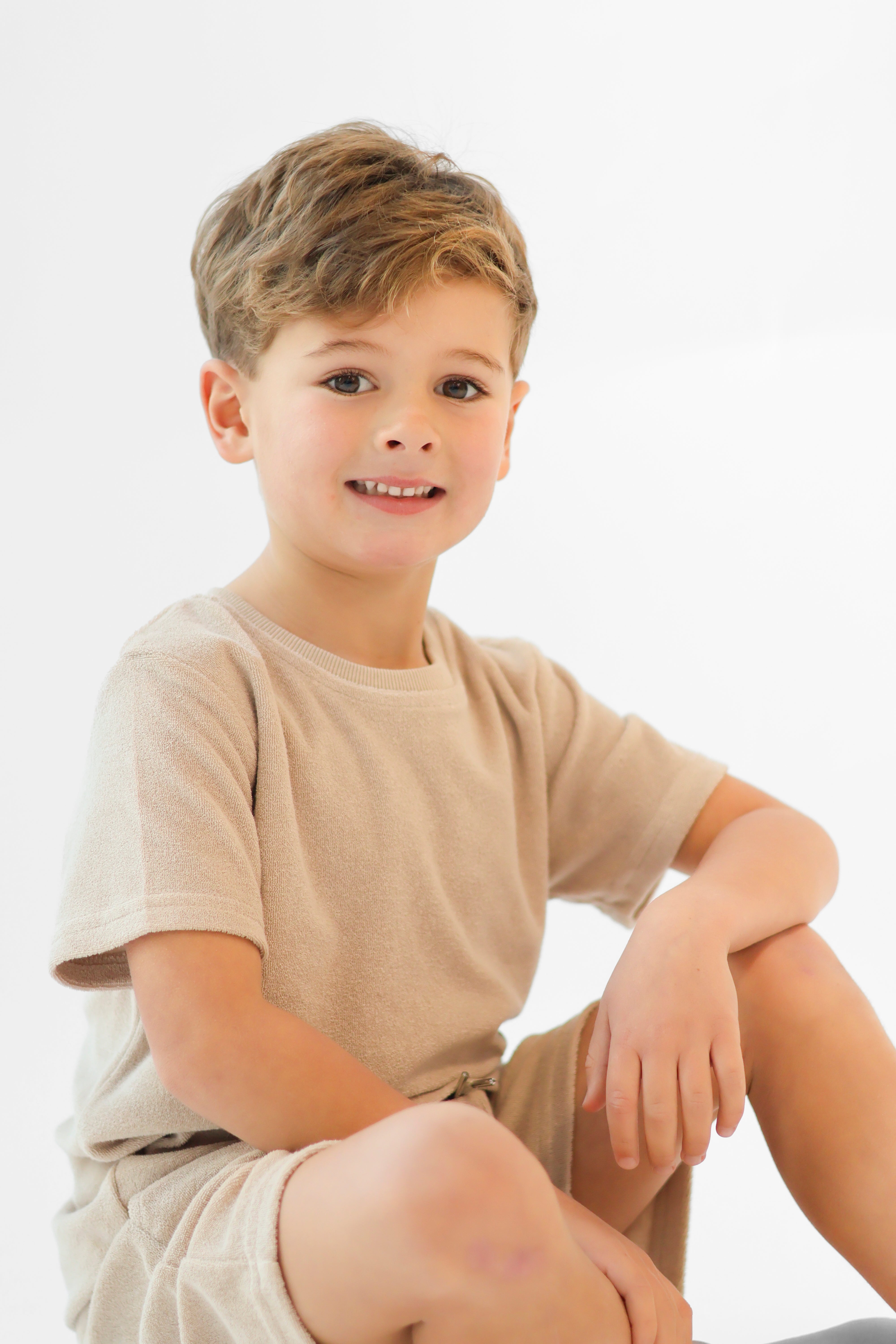 Bobby Terry Towelling Boys Plain Short Set Beige