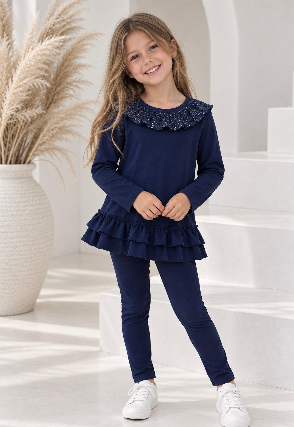 Darla Ribbed Girls Jumper & Legging Tracksuit Set Navy