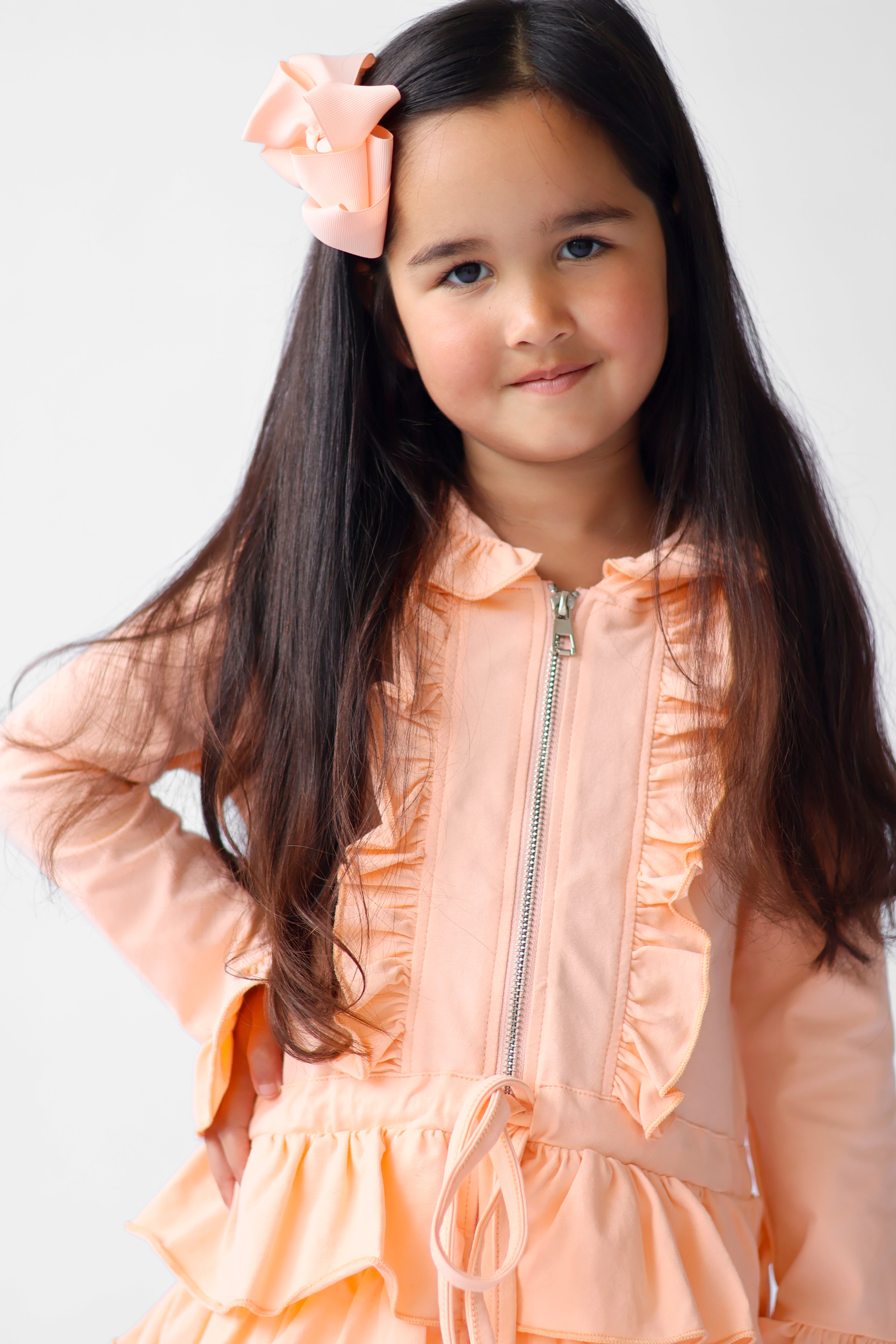Fern Girls Frilly Ruffle Hem Tracksuit Peach